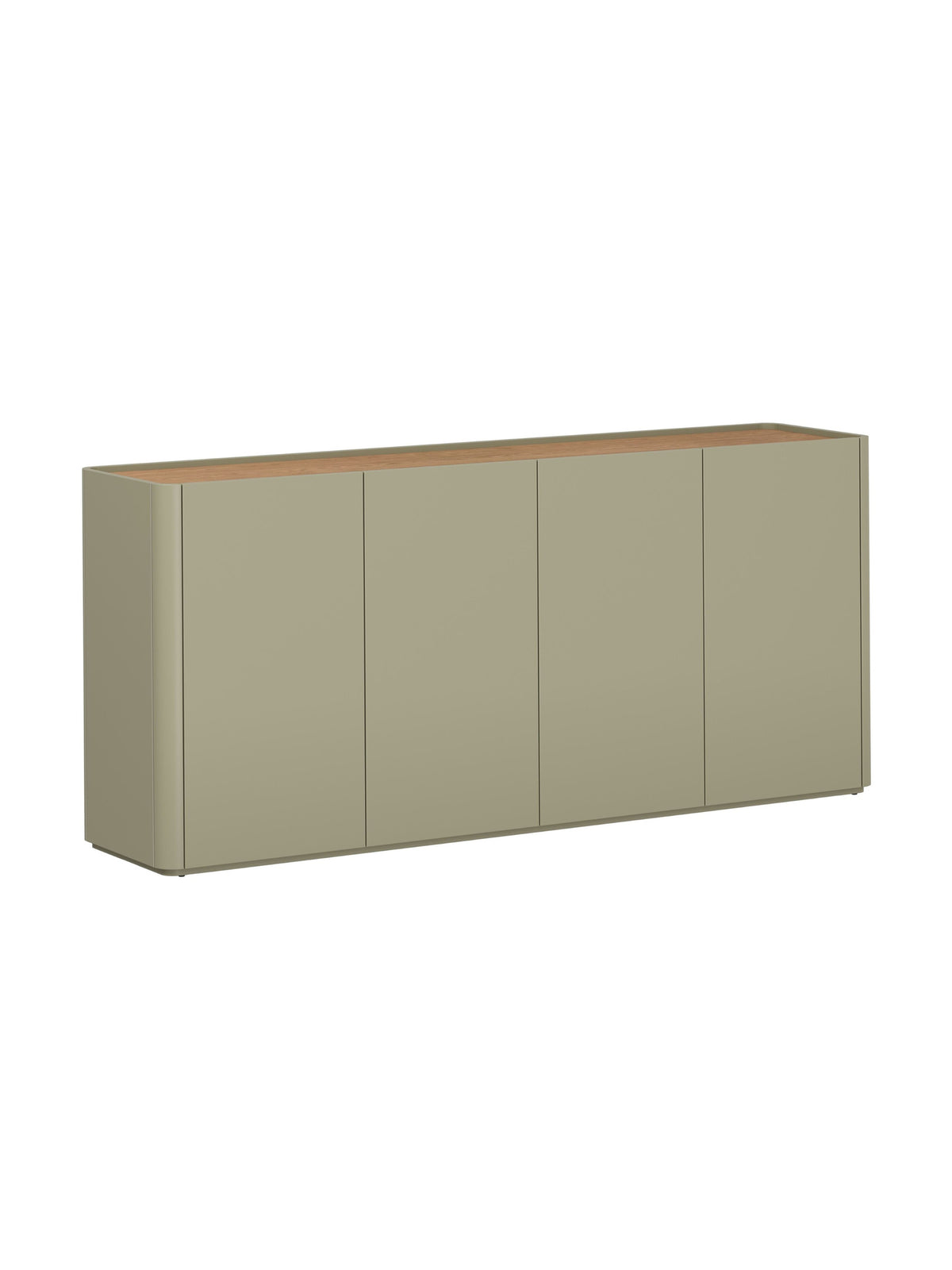 Komoda Elivo 200 cm czterodrzwiowa w kolorze eukaliptus z blatem dąb baltic dune
