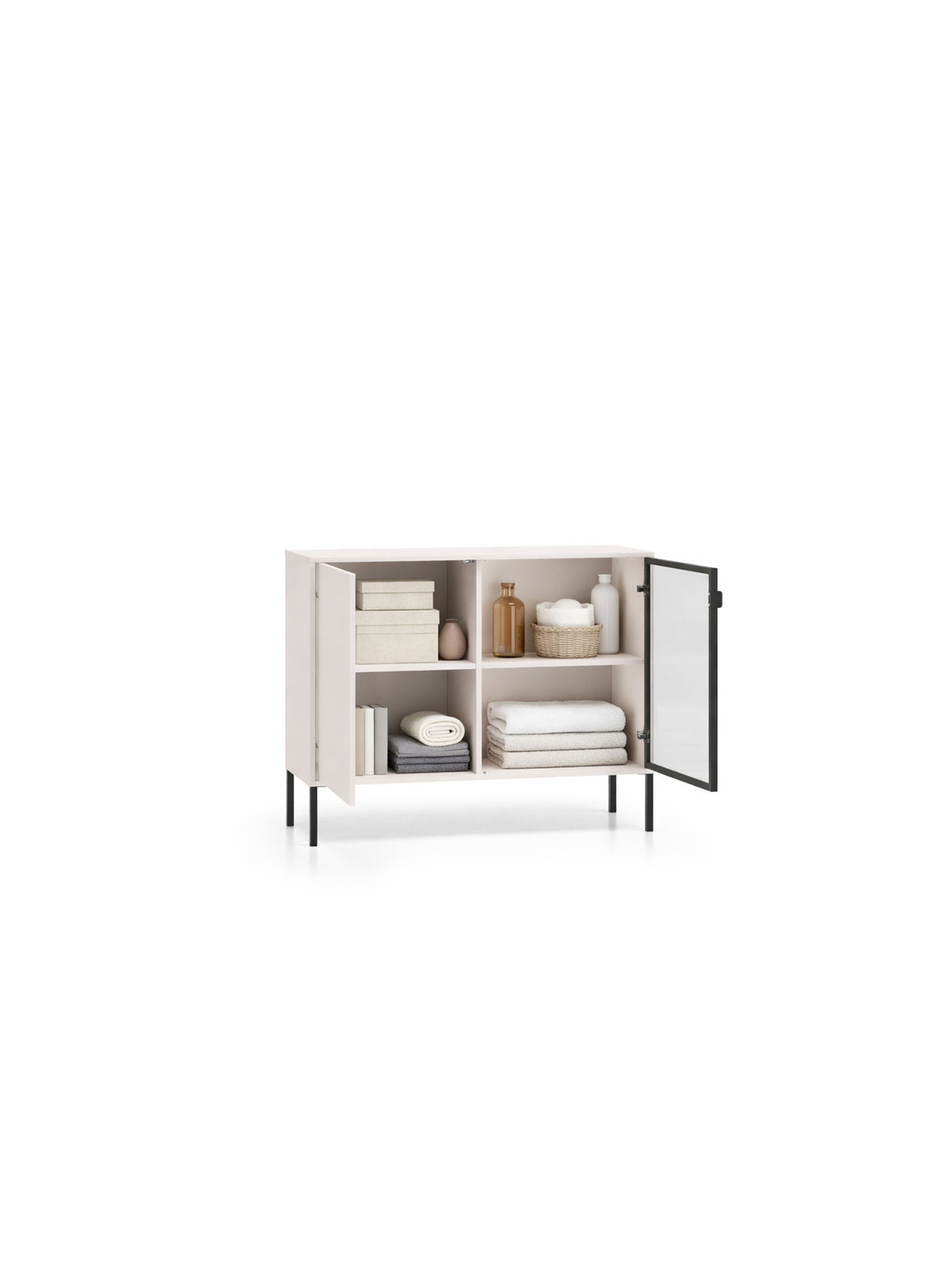 Komoda Harmona 107 cm dwudrzwiowa kaszmir z zamkniętymi półkami i LED