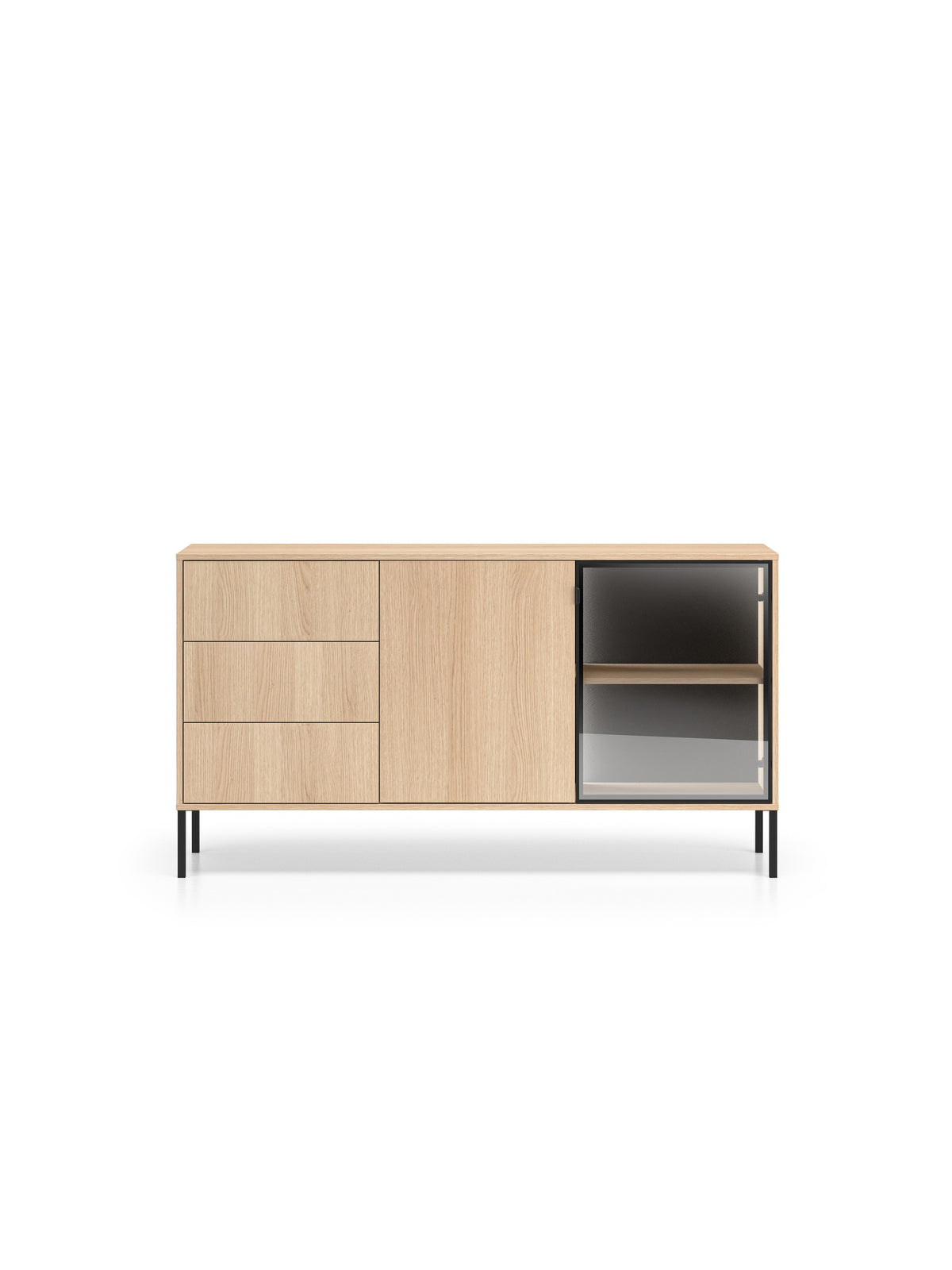 Komoda Harmona 160 cm dąb lindberg z 3 szufladami i podświetleniem LED widok z przodu