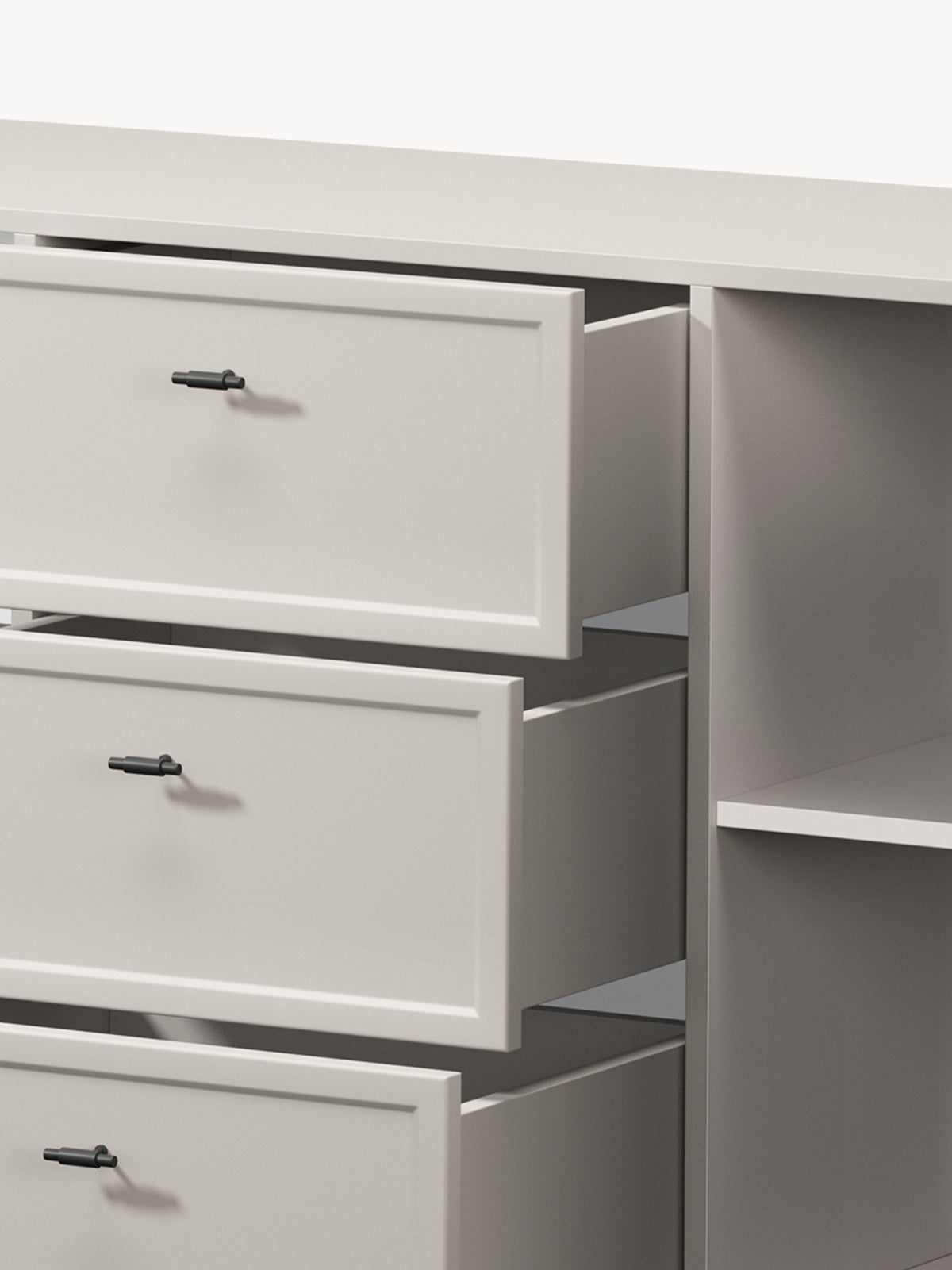 Komoda Lorini 150 cm z szufladami - kaszmir / czarne uchwyty T-bar / stelaż