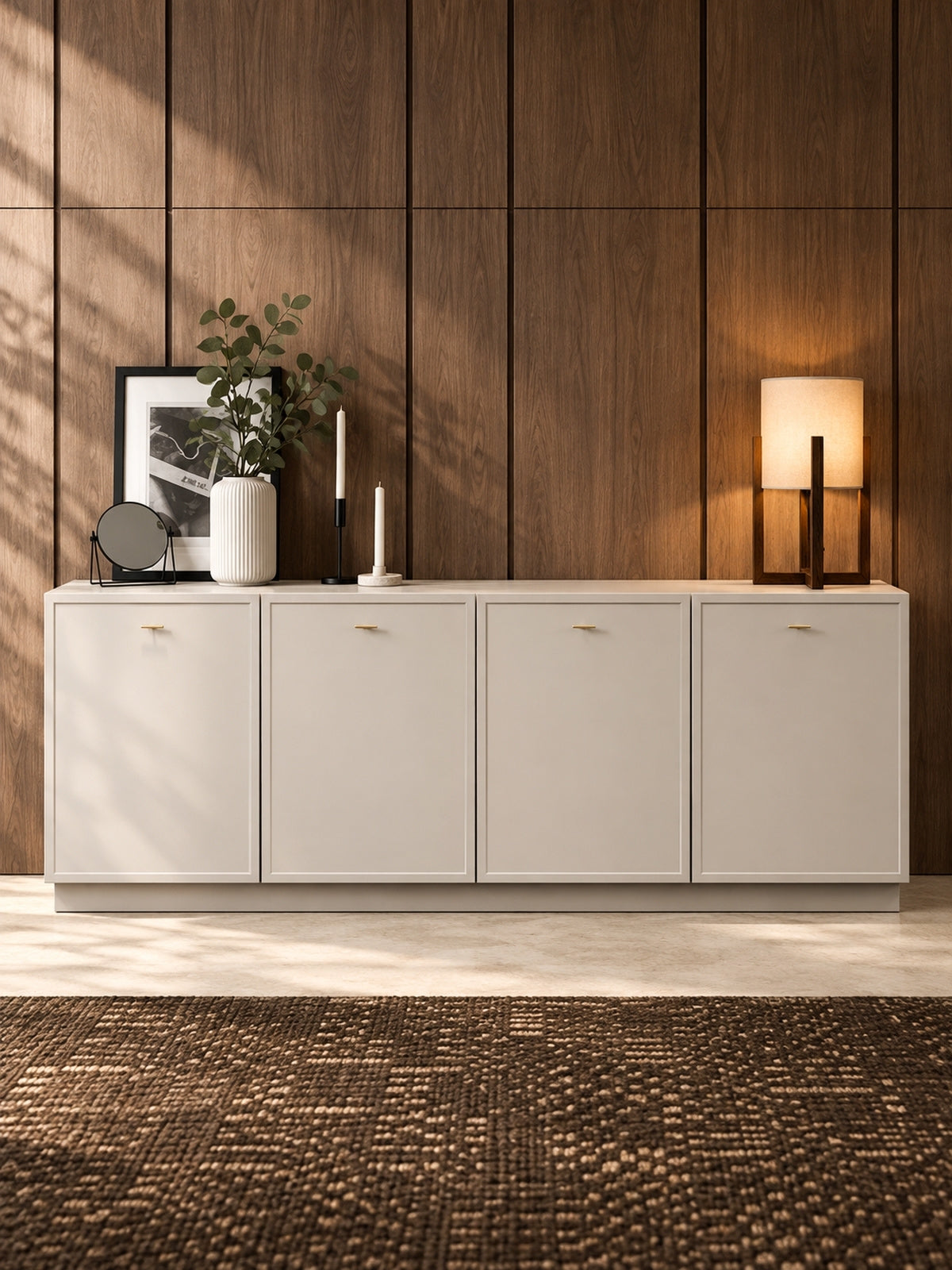 Komoda Lorini 200 cm czterodrzwiowa - kaszmir / złote uchwyty T-bar