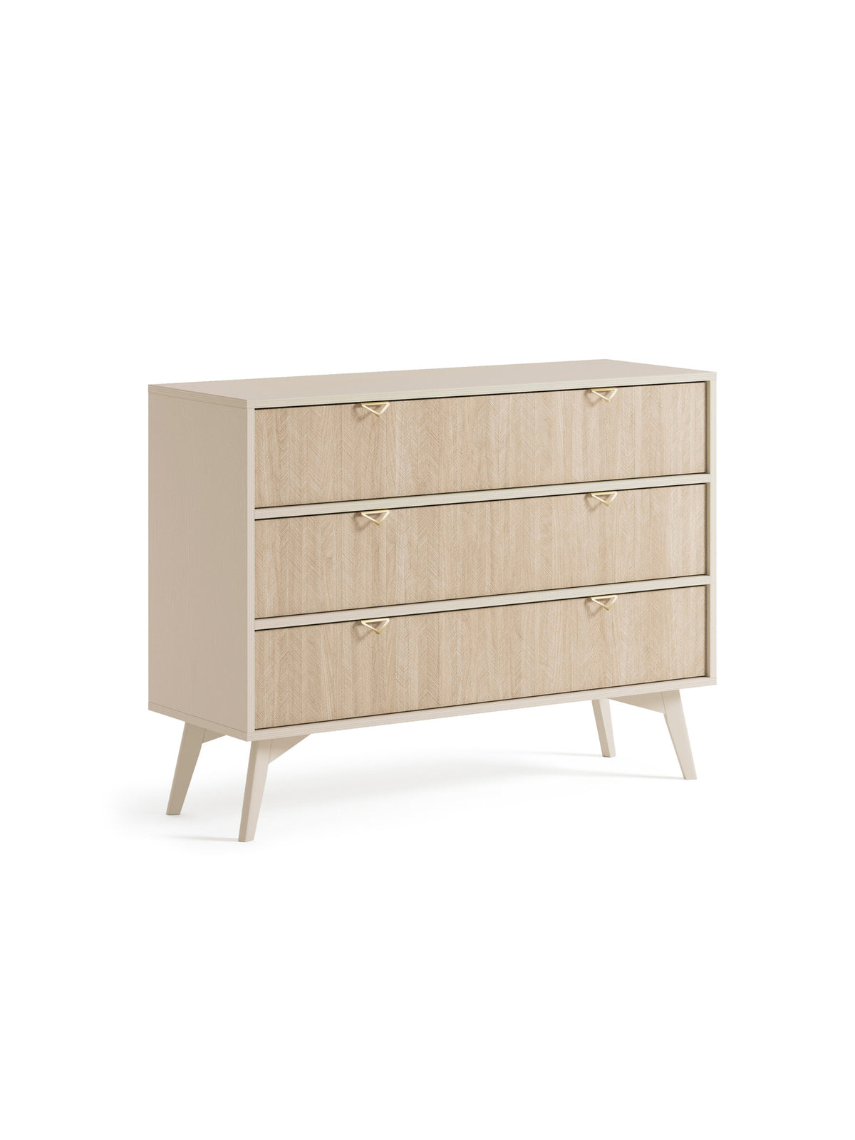 Komoda Lumira 106 cm piaskowa z trzema szufladami front jodełka skandi