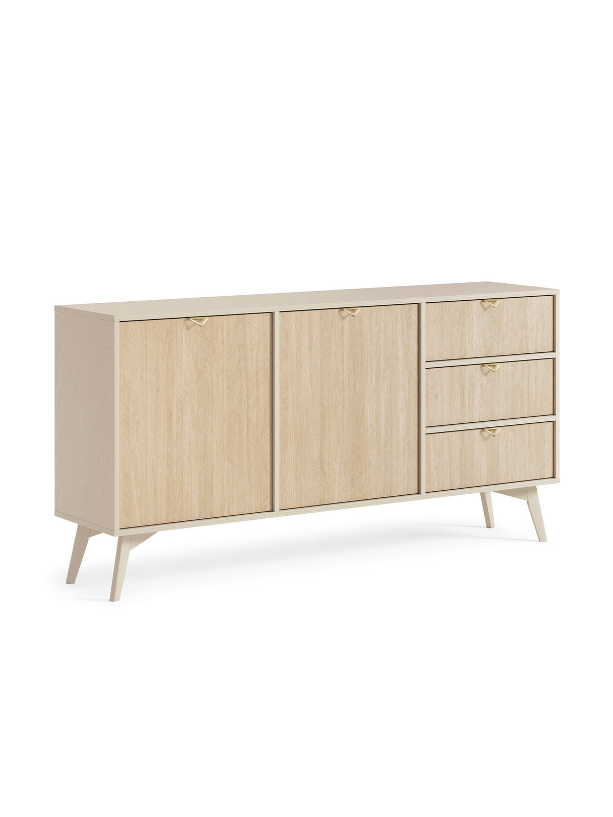Komoda Lumira 158 cm piaskowa z dwudrzwiowa i trzema szufladami jodełka scandi