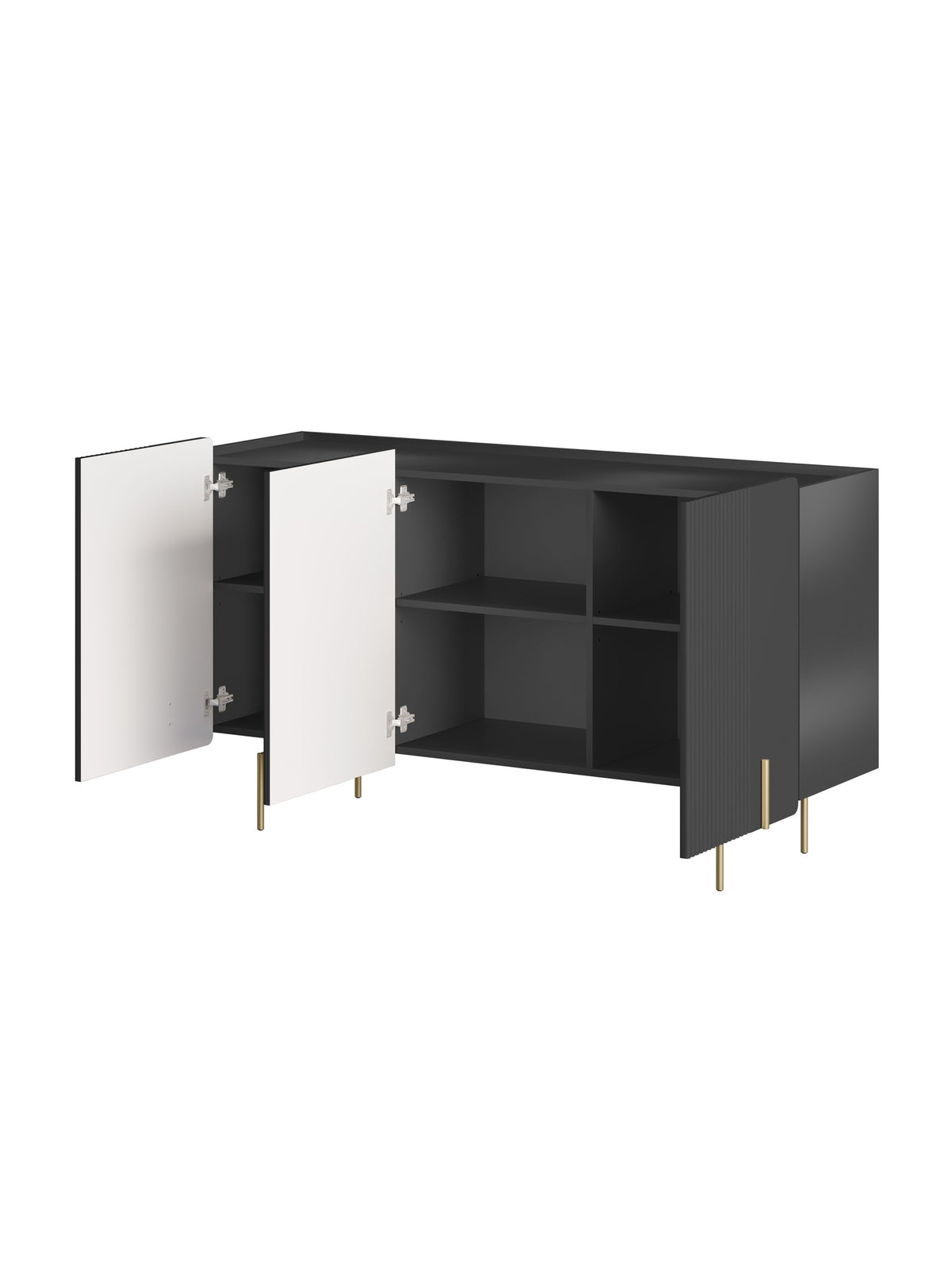 Komoda Malmi 150 cm trzydrzwiowa - czarny mat / złote nóżki