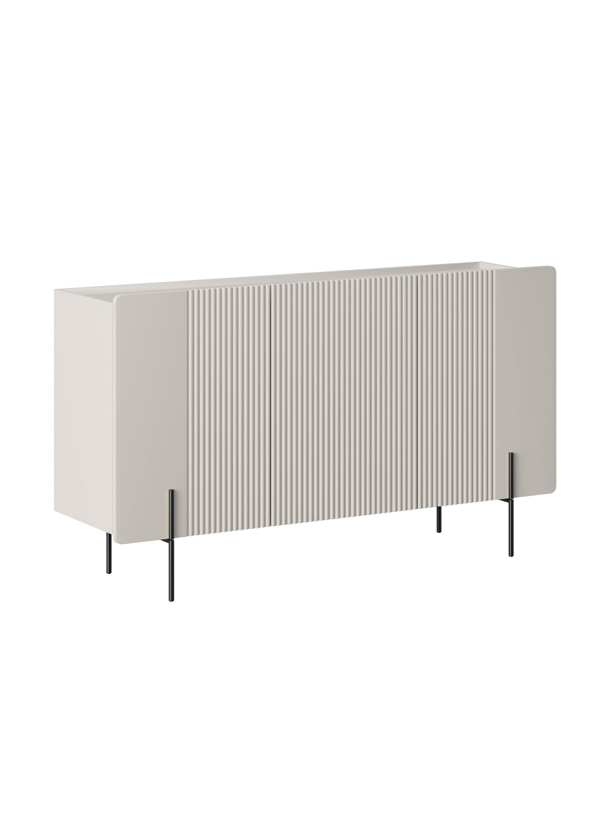 Komoda Malmi 150 cm trzydrzwiowa kaszmir z czarnymi nóżkami, front ryflowany