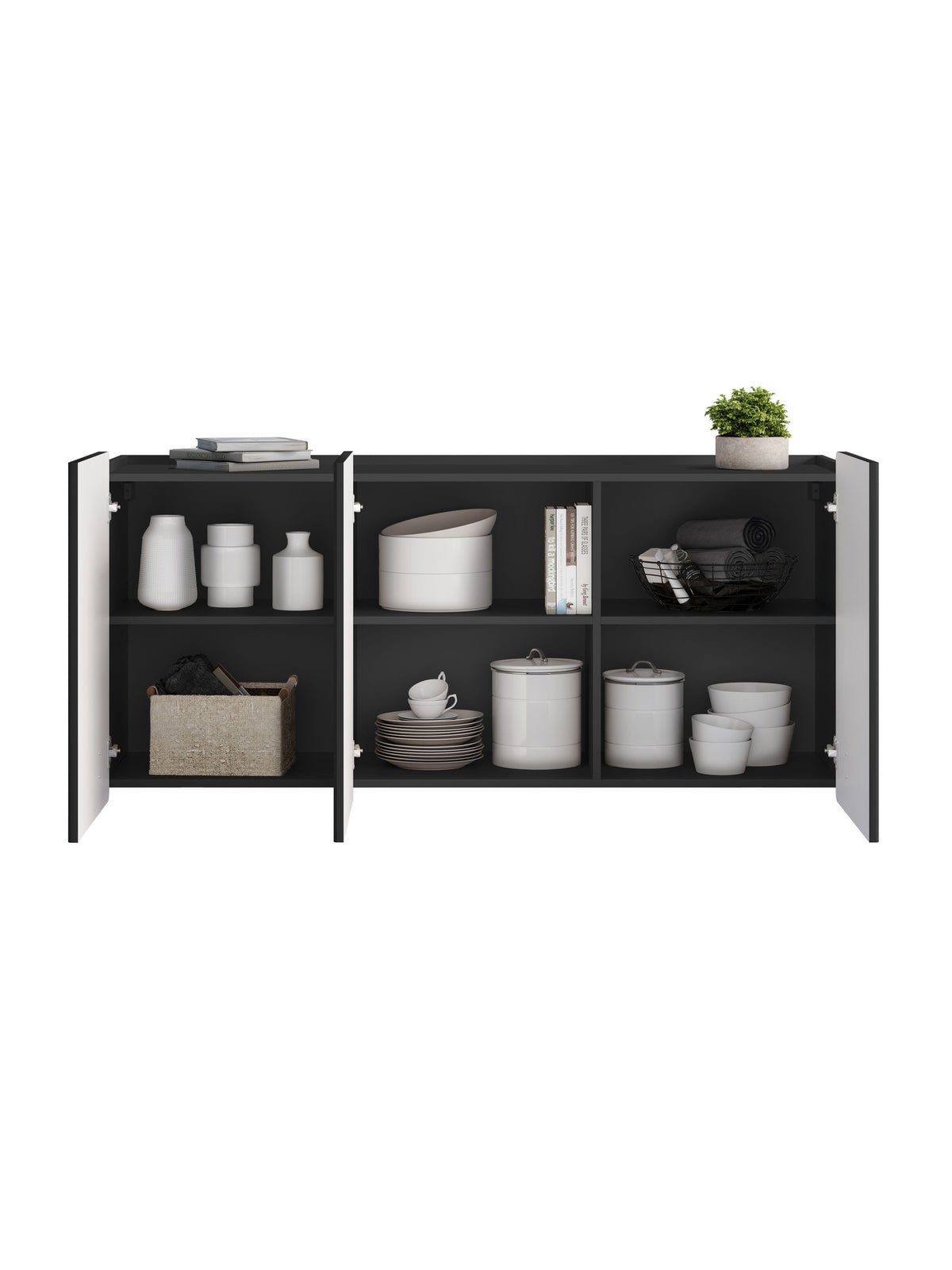 Komoda Malmi 150 cm trzydrzwiowa wisząca - czarny mat / złoty