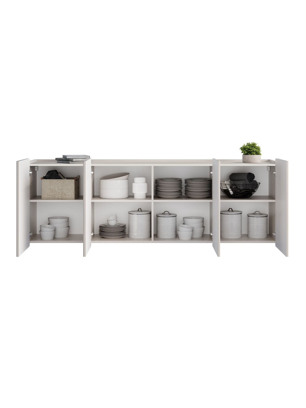 Komoda Malmi 200 cm czterodrzwiowa wisząca kaszmir z złotymi detalami, ryflowany front