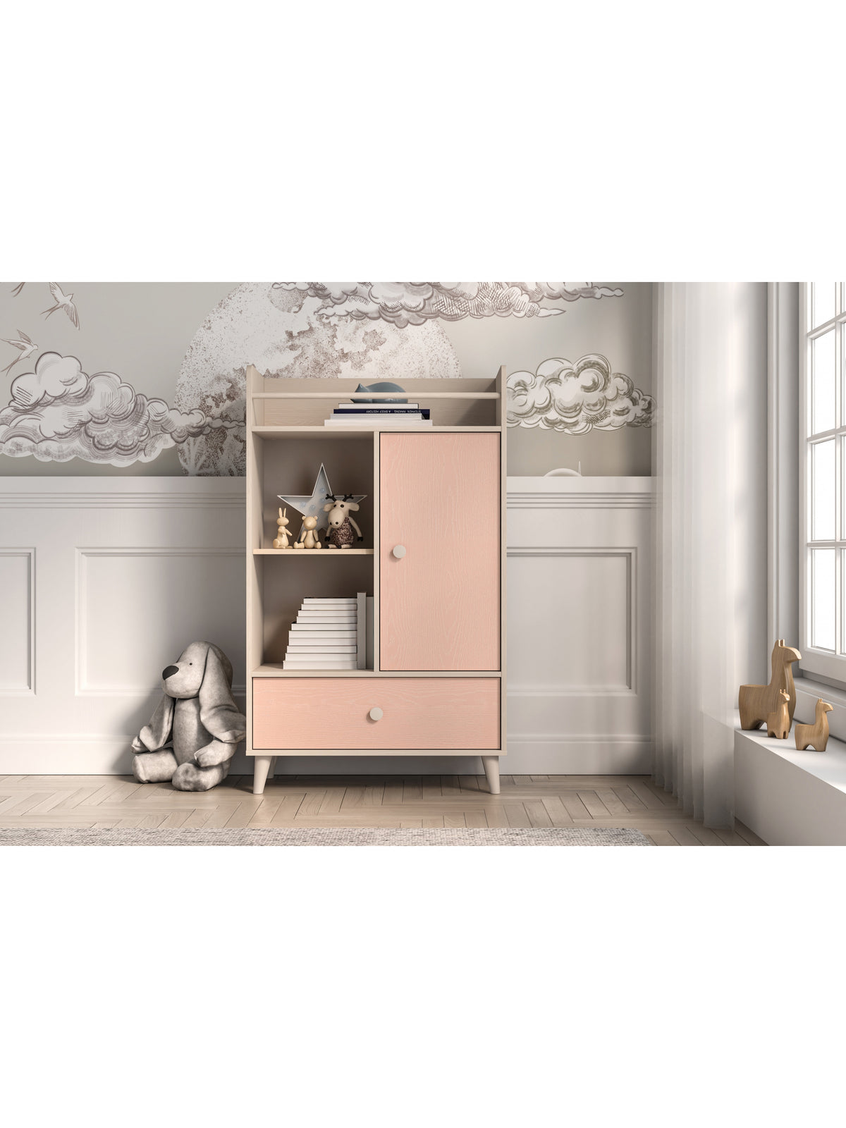 Komoda dziecięca Marla 80 cm różowy front millenial pink piasek pustyni korpus