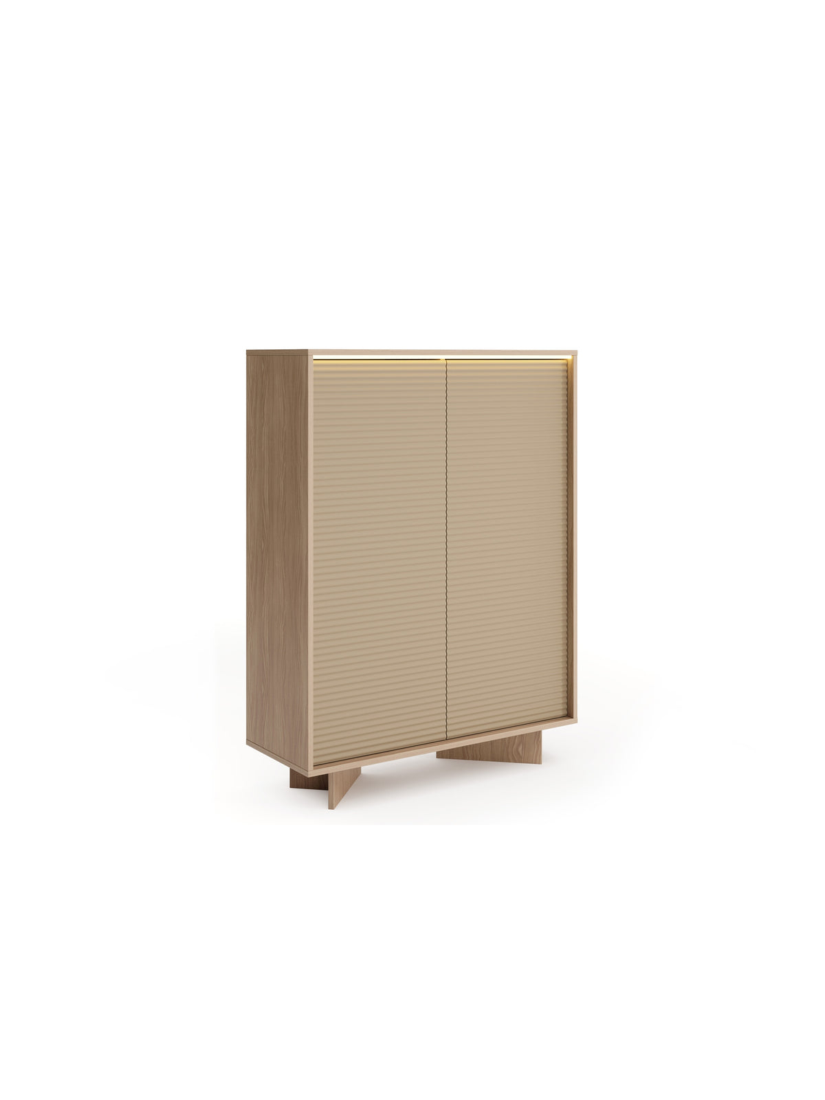 Komoda wysoka Erini 104 cm z dwudrzwiowym frontem cappuccino i korpusem bolivar naturalny