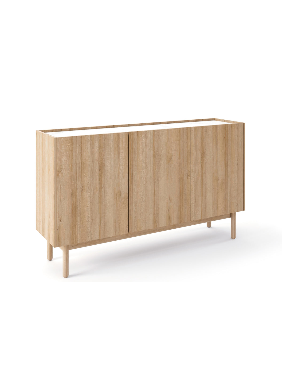 Komoda wysoka Landia 144 cm trzydrzwiowa - dąb riviera / biały marmur