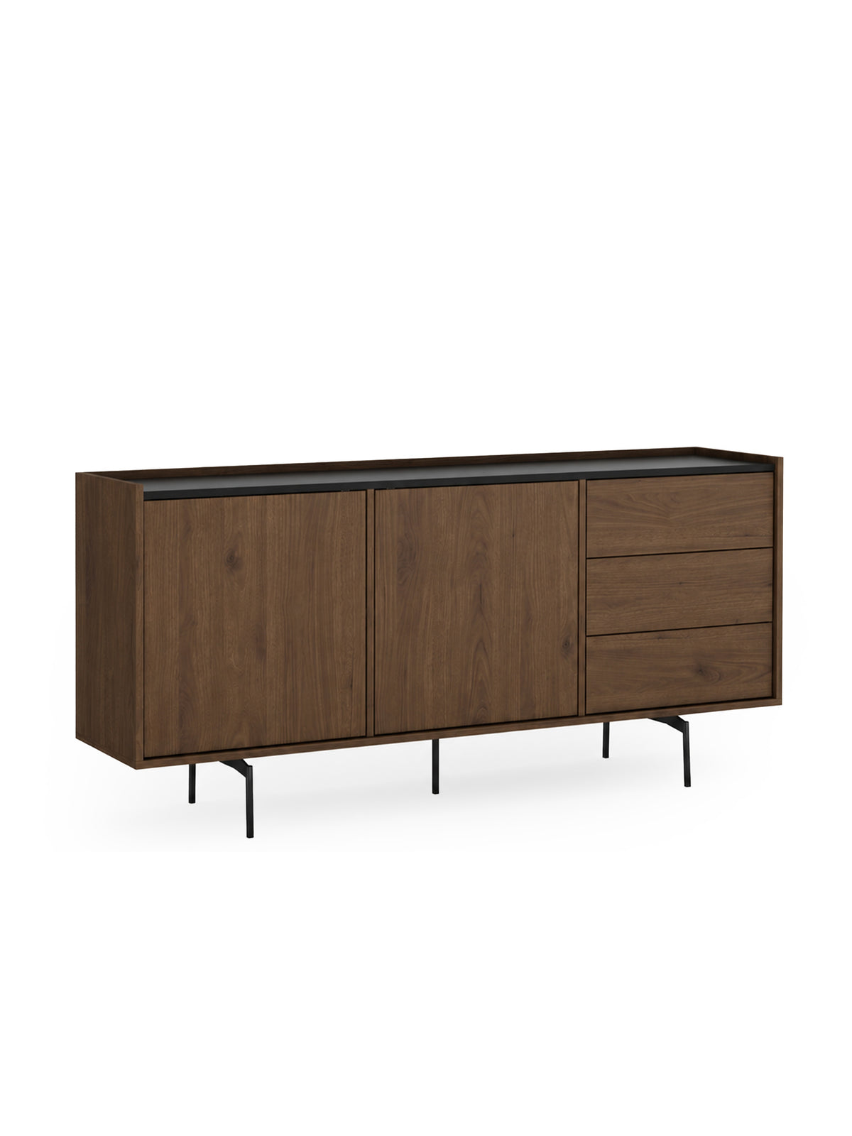 Komoda Zenar 170 cm orzech elegant z czarnym blatem i metalowymi nogami