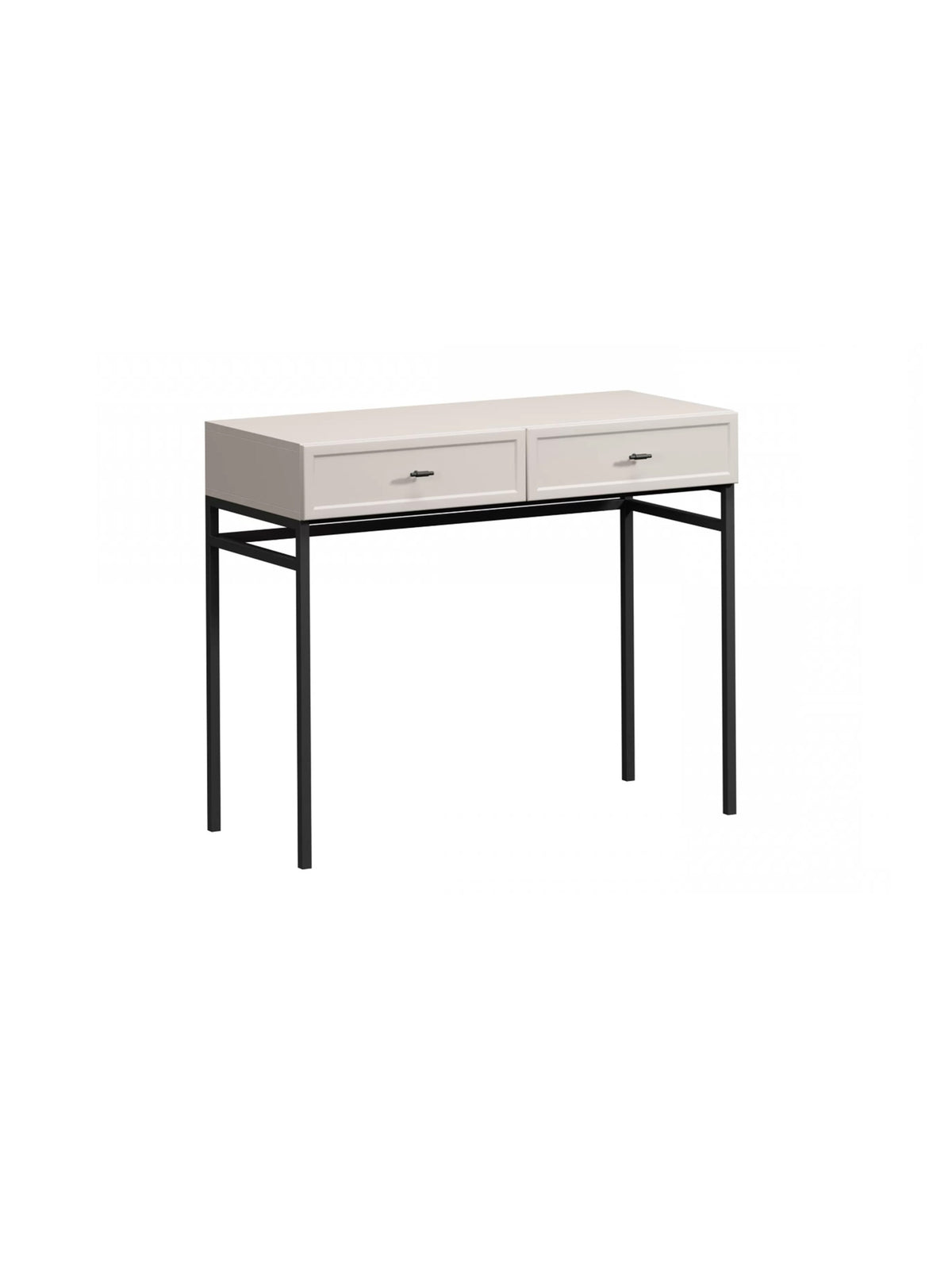 Konsola Lorini 100 cm kaszmir z czarnym metalowym stelażem i dwoma szufladami