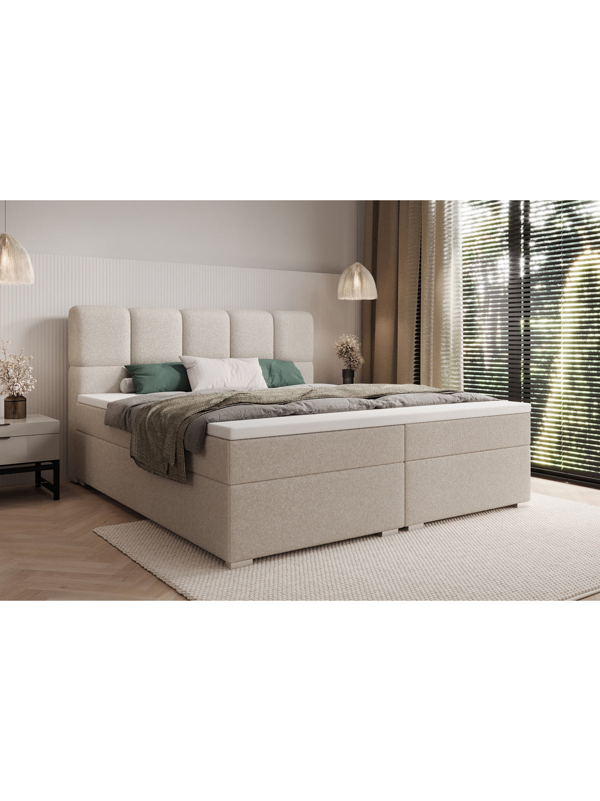 Łóżko kontynentalne Carello 160x200 w ciemno beżowej tkaninie boucle Quelle 05