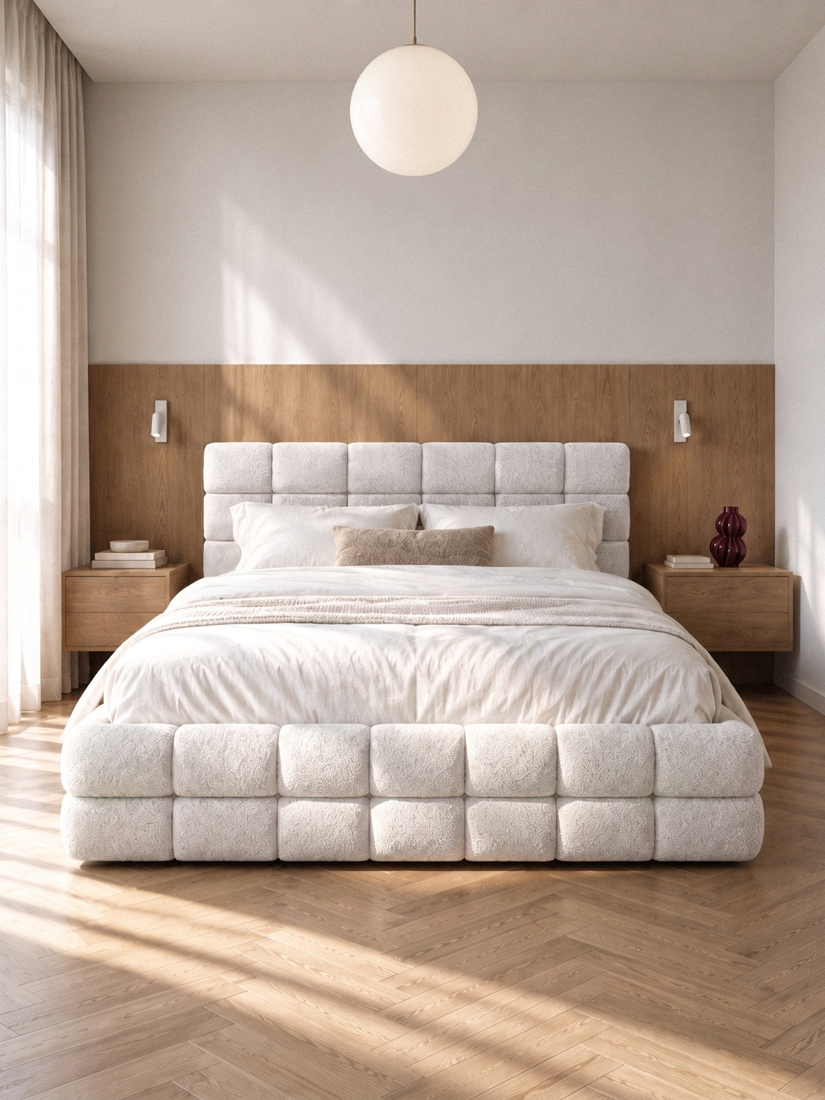Łóżko sypialniane Bellmora 180x200 - beżowa boucle Raven 22