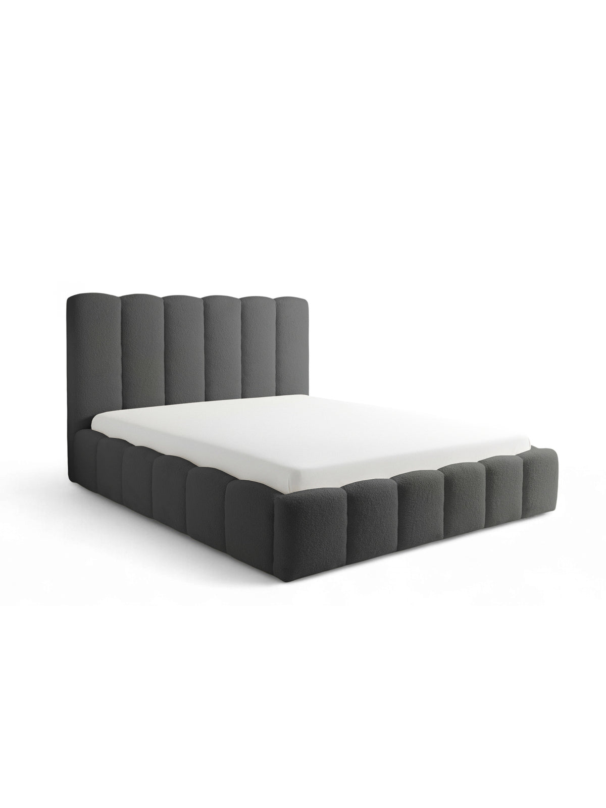 Łóżko tapicerowane Aura 180x200 w ciemno szarej bukli Quelle 92 z wysokim zagłówkiem