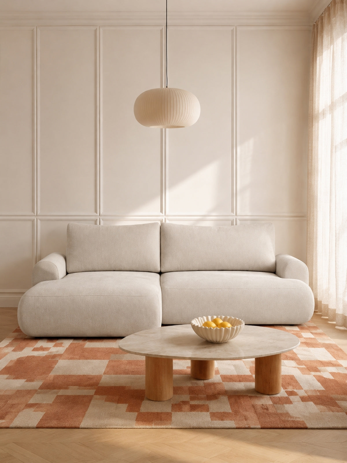 Narożnik Lotulis Mini lewostronny jasny beżowy szenil Vibe 06 nowoczesny design