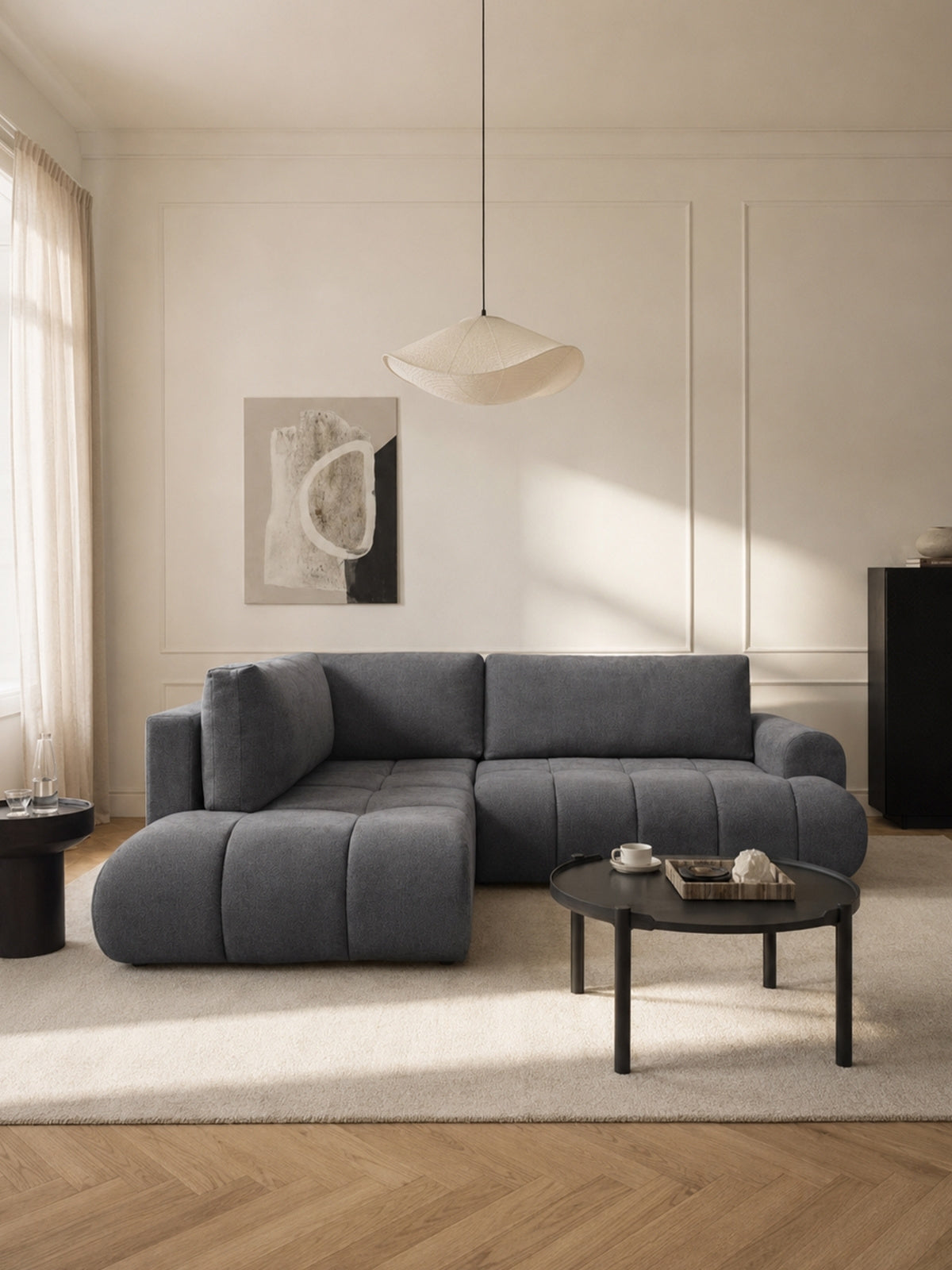 Narożnik Lutario L prawostronny w szarym szenilu Vibe 95 widok z przodu