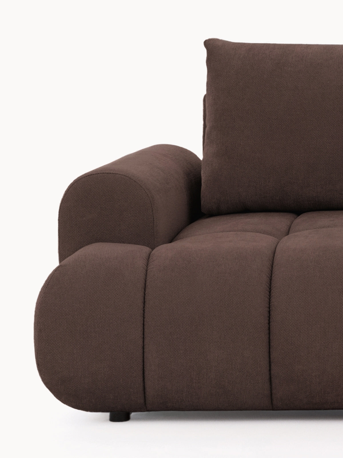 Prawostronny narożnik Lutario Mini brązowy szenil Vibe 26 pikowany detal podłokietnika