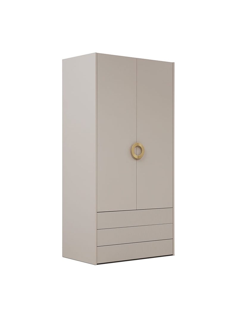 Szafa Nubo 100 cm kaszmir, ryflowane fronty, 2 drzwi i 3 szuflady push to open