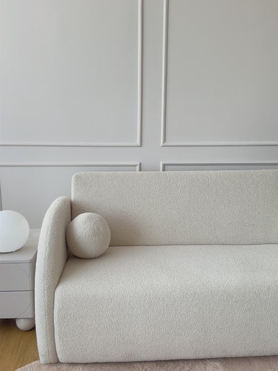 Sofa rozkładana Nubi dwuosobowa 120 cm z pojemnikiem - jasny beżowy boucle Quelle 03