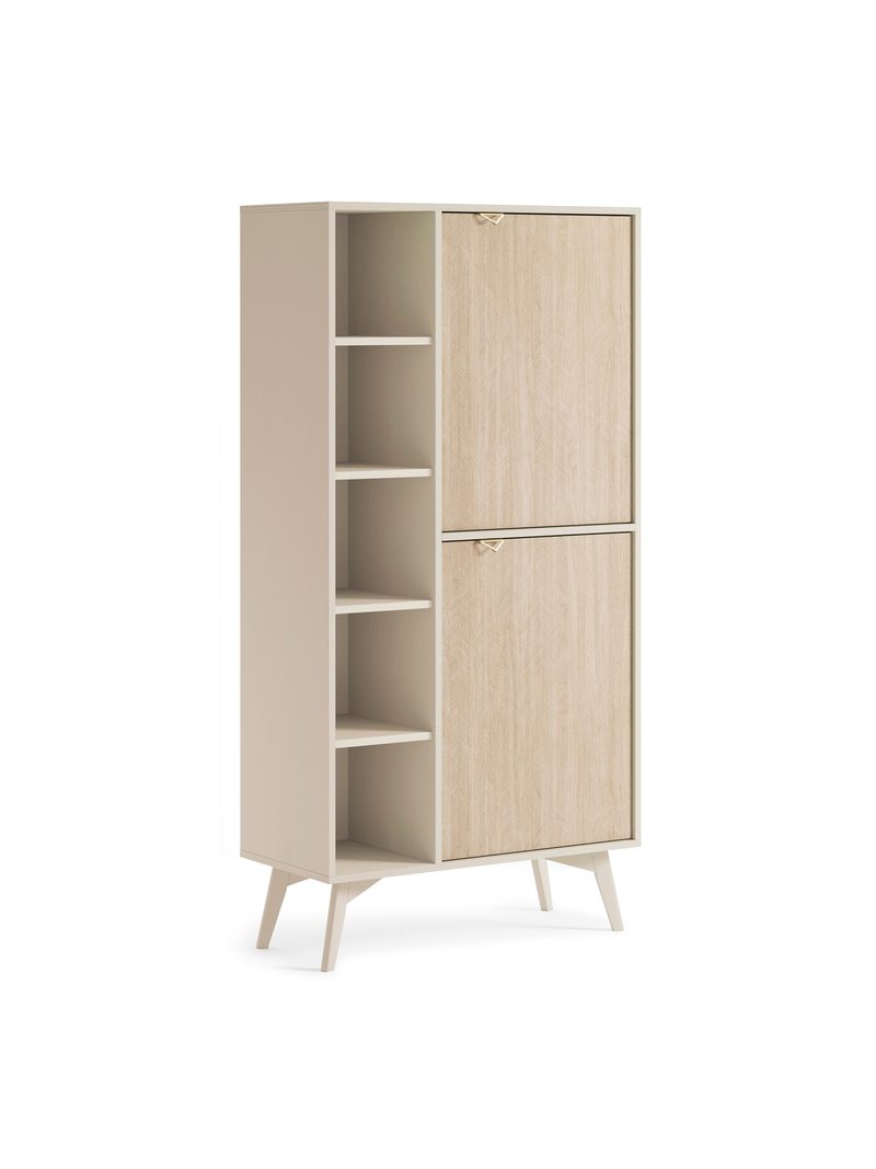 Regał Lumira 80 cm dwudrzwiowy piaskowy z frontem jodełka scandi