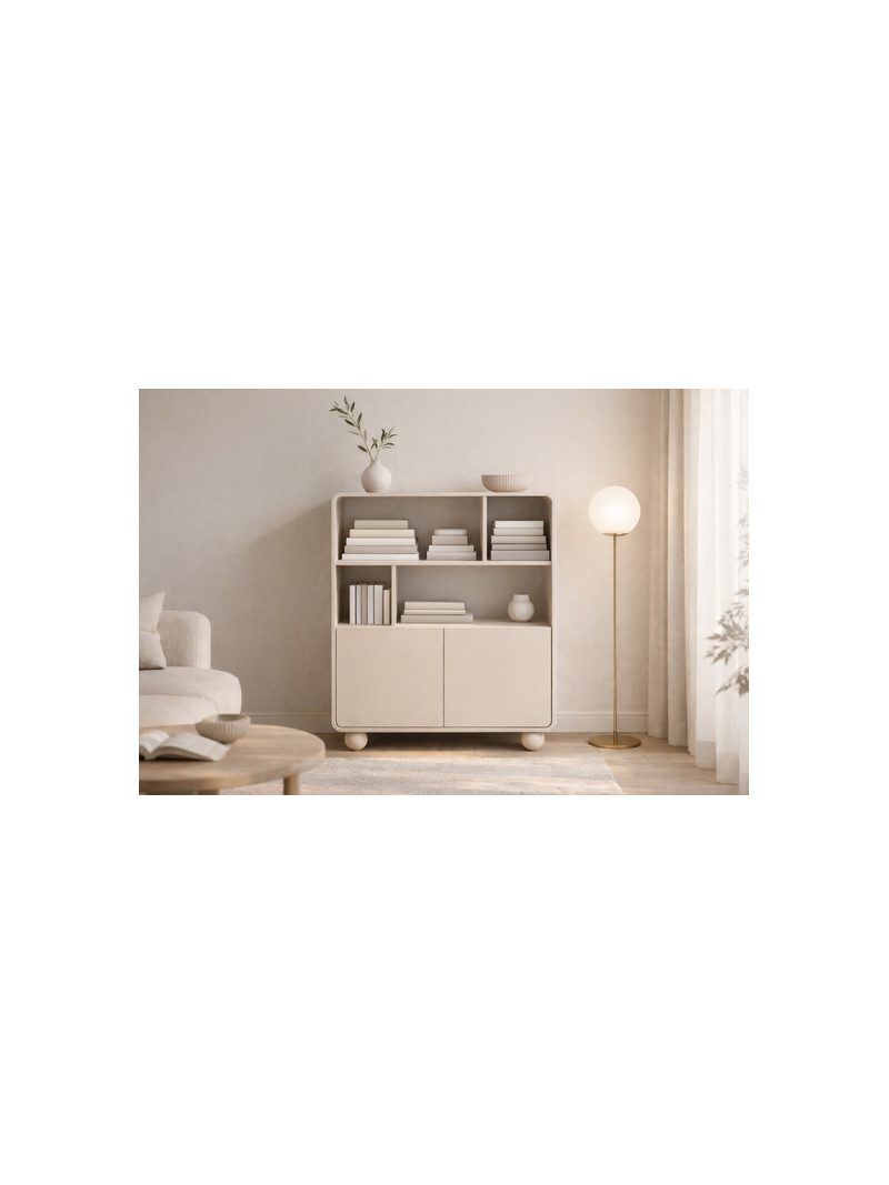 Regał otwarty Vellino 108 cm kaszmir z 2 drzwiami i 3 półkami, styl Modern Organic
