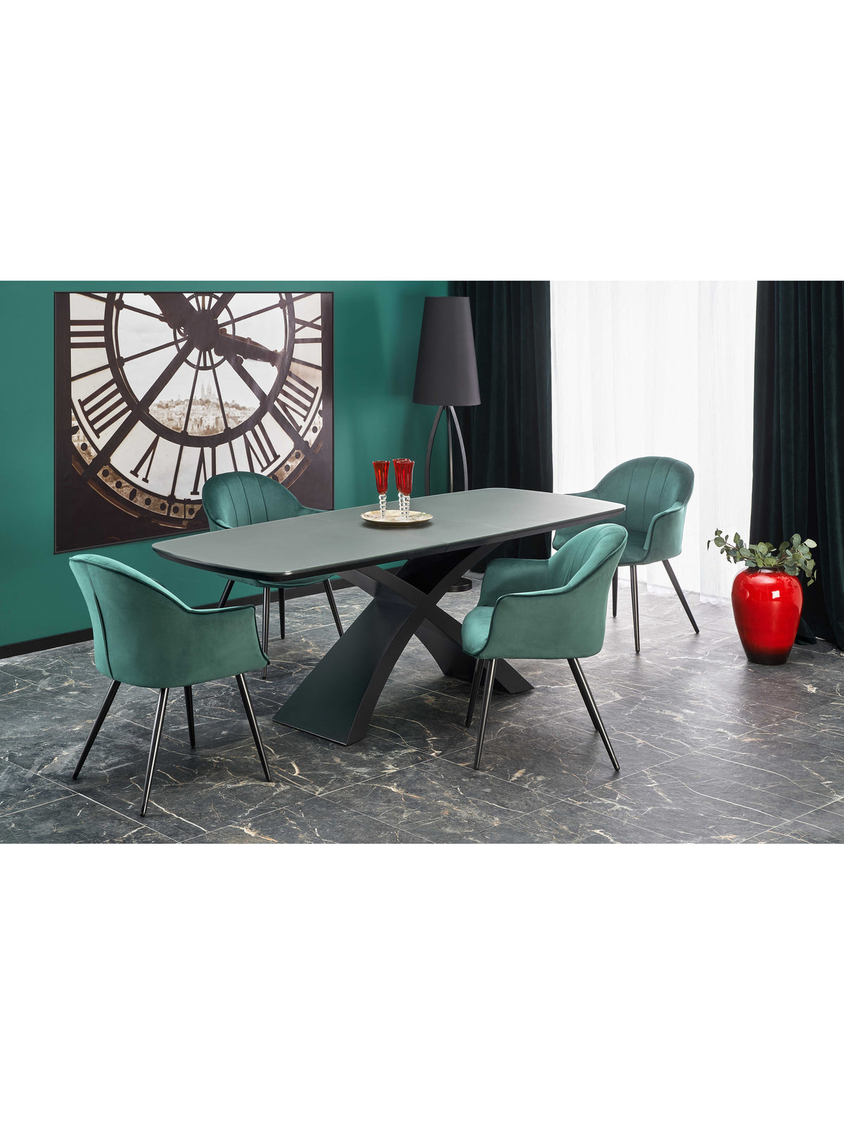 Stół rozkładany Virello 180-220x89 cm ciemny popiel z czarnymi nogami w aranżacji