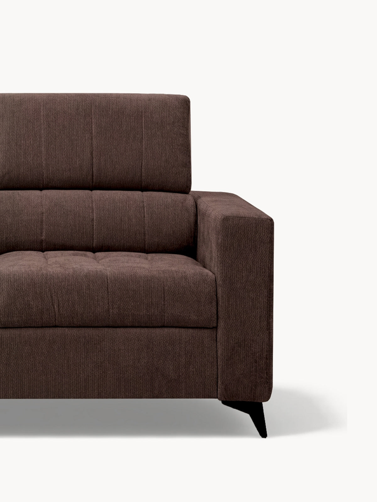 Sofa Nardo z funkcją spania w brązowym szenilu Vibe 26, pikowane siedzisko i metalowe nogi