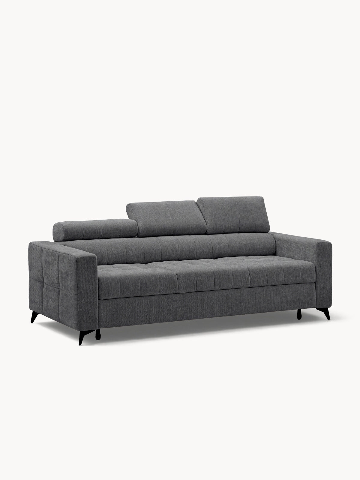 Sofa Nardo z funkcją spania w szarym materiale szenil Vibe 95, widok z przodu