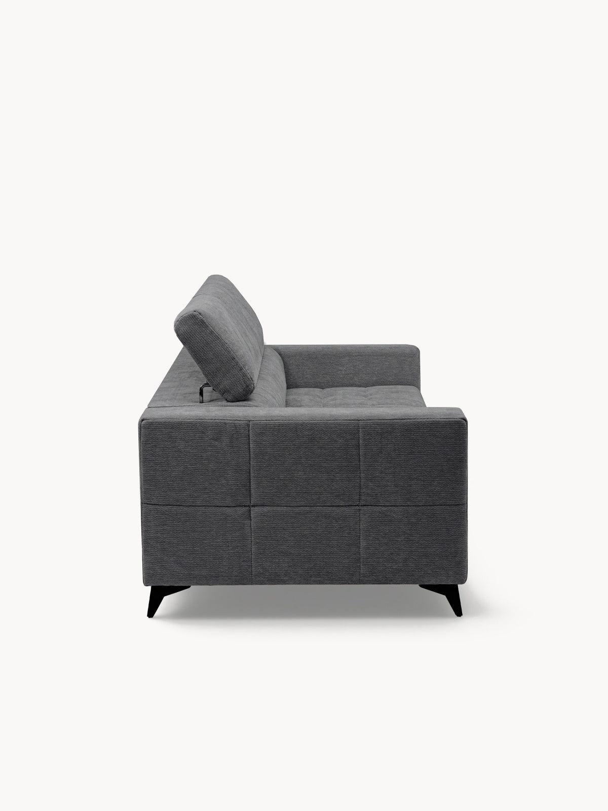 Sofa Nardo szara szenil Vibe 95 widok z boku z regulowanym zagłówkiem