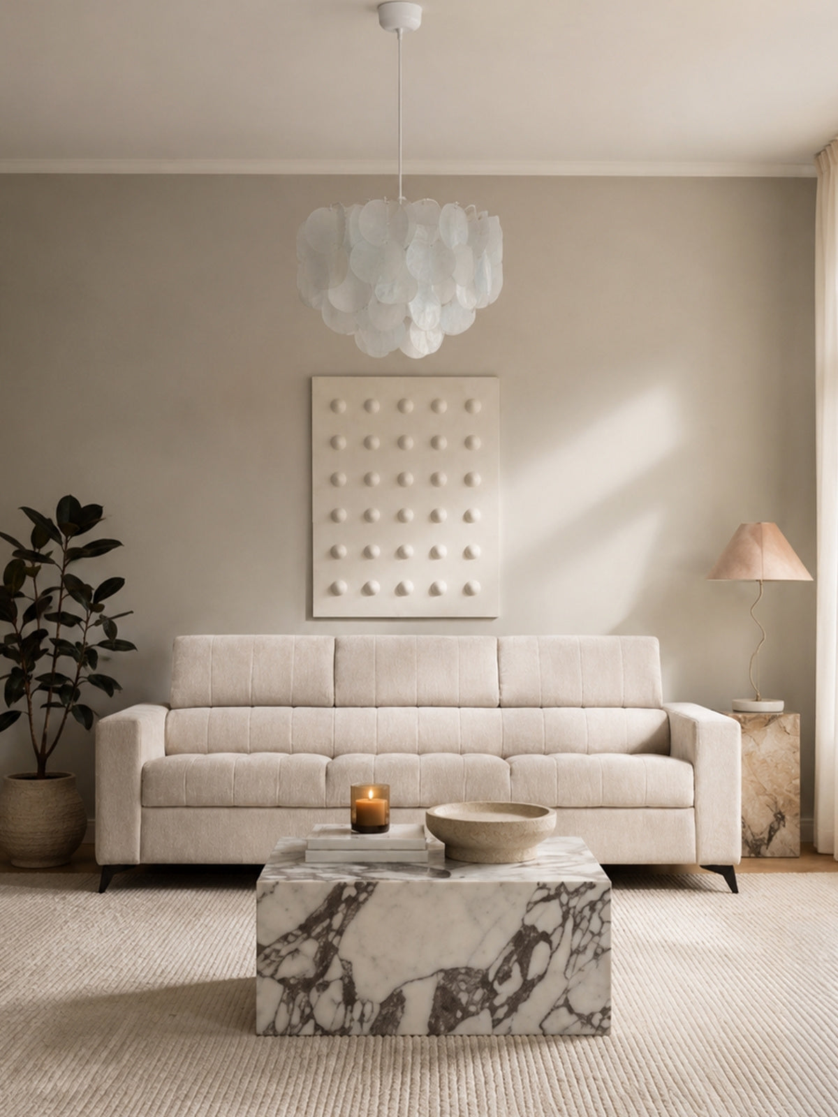 Sofa Nardo z funkcją spania, pikowana, regulowane zagłówki, kolor jasny beż