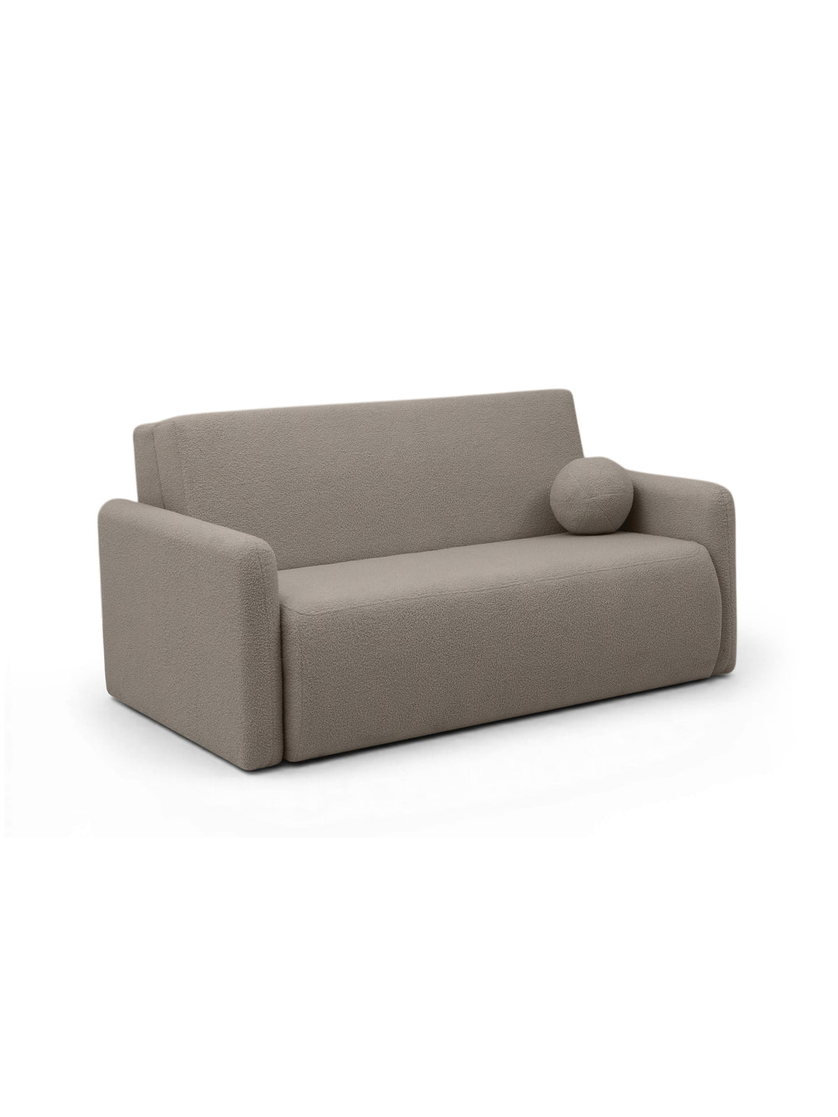 Sofa rozkładana Nido dwuosobowa beżowa boucle z pojemnikiem widok z przodu