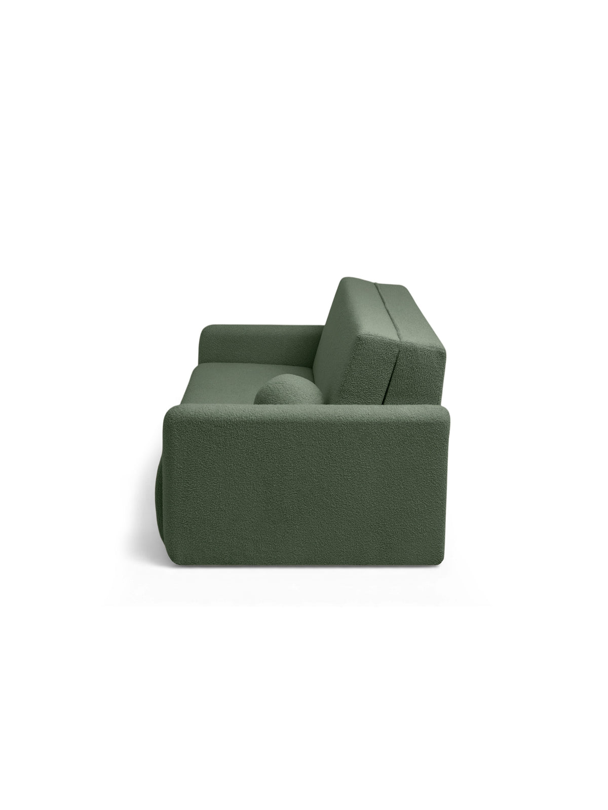 Sofa rozkładana Nido dwuosobowa 120 cm zielona boucle widok z boku