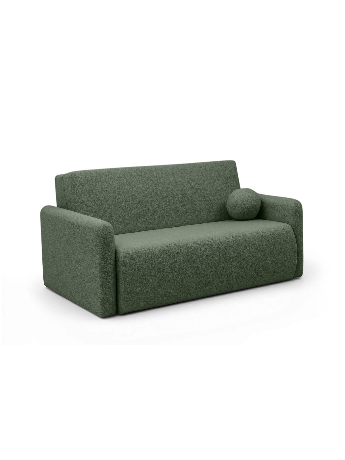 Sofa rozkładana Nido trzyosobowa zielona boucle z dodatkową poduszką z boku