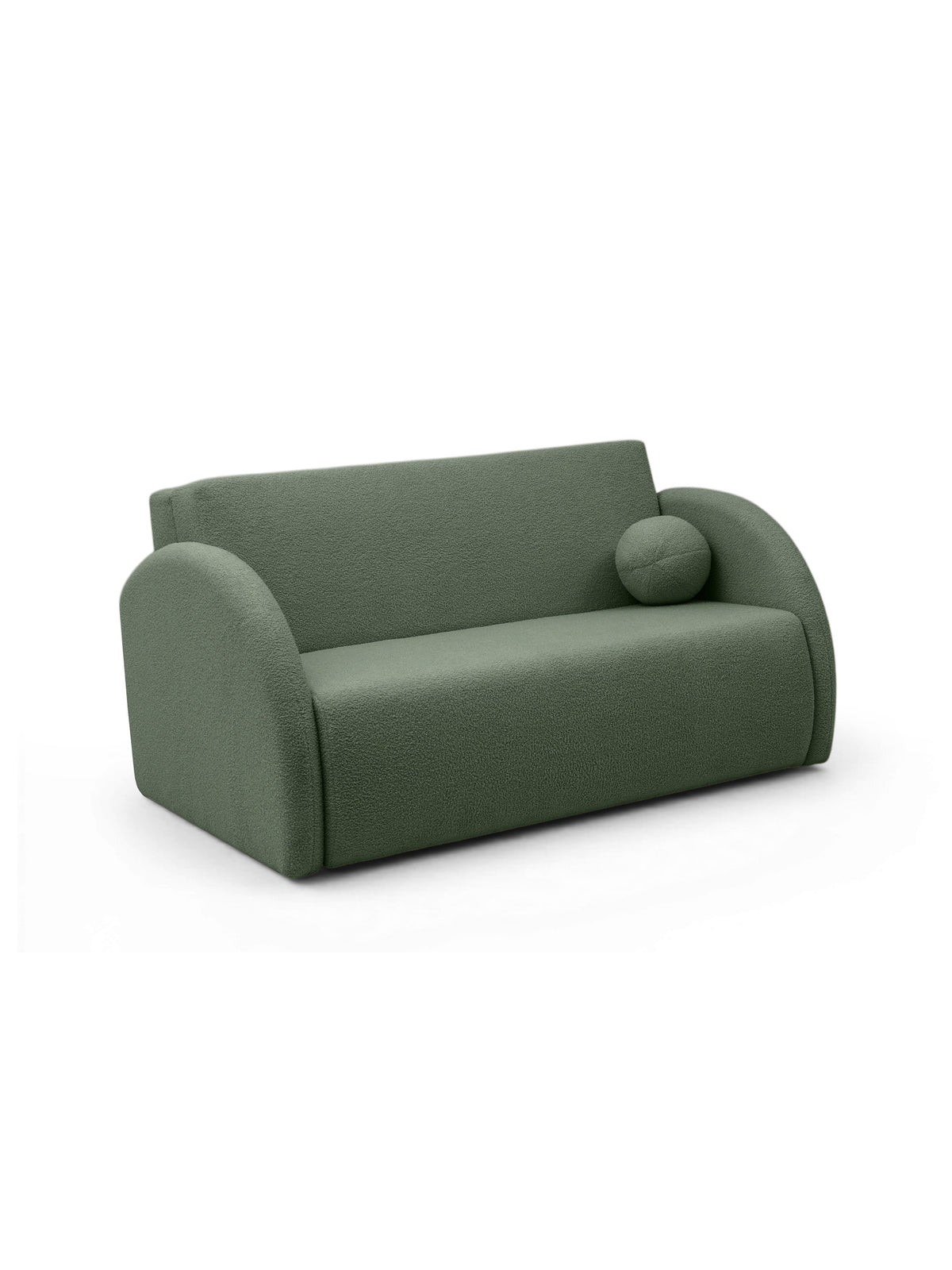 Sofa rozkładana Nubi dwuosobowa 120 cm zielona boucle z poduszką, widok z przodu