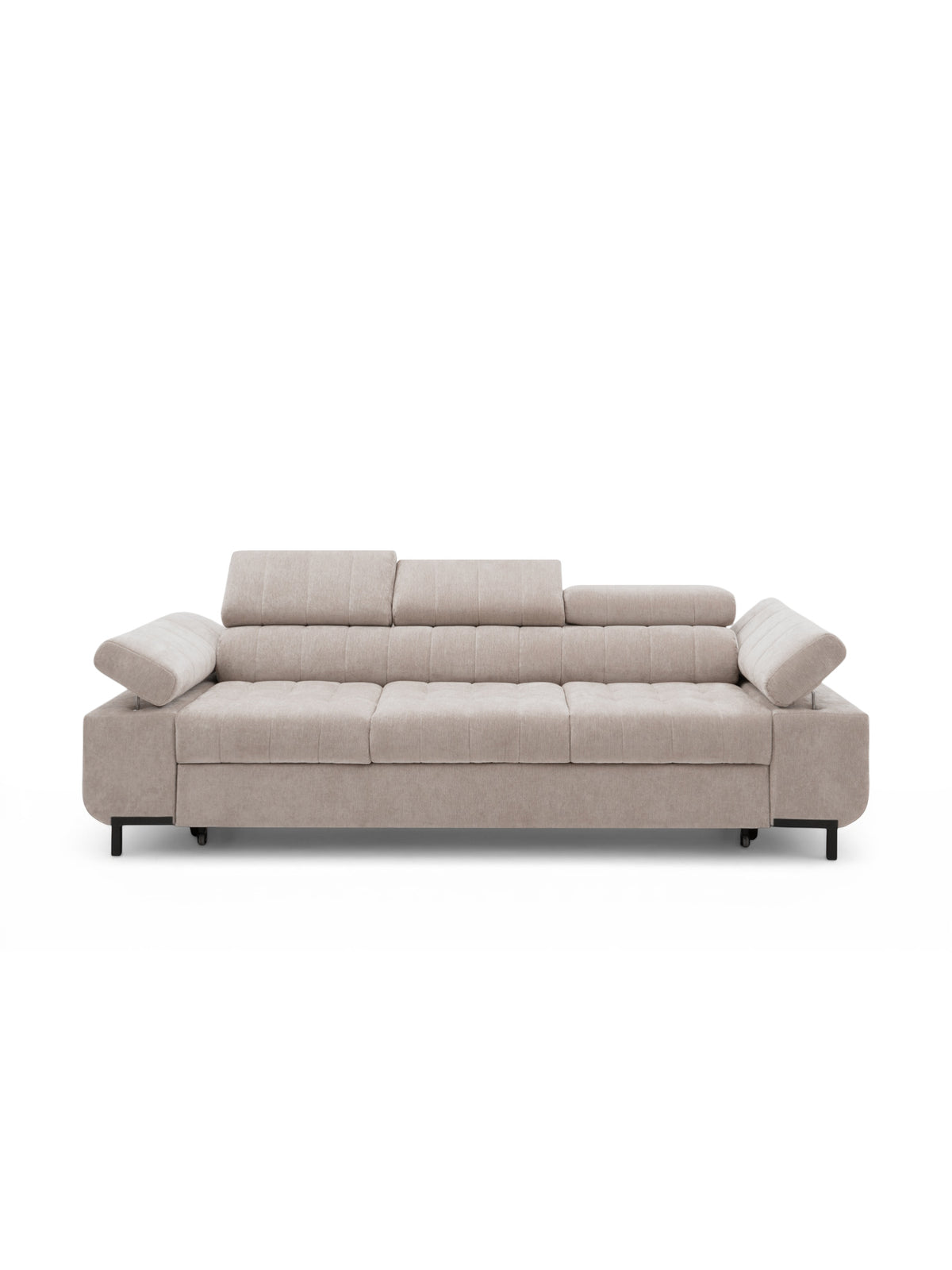 Sofa trzyosobowa Tyrion w jasnym kolorze z regulowanymi zagłówkami i podłokietnikami