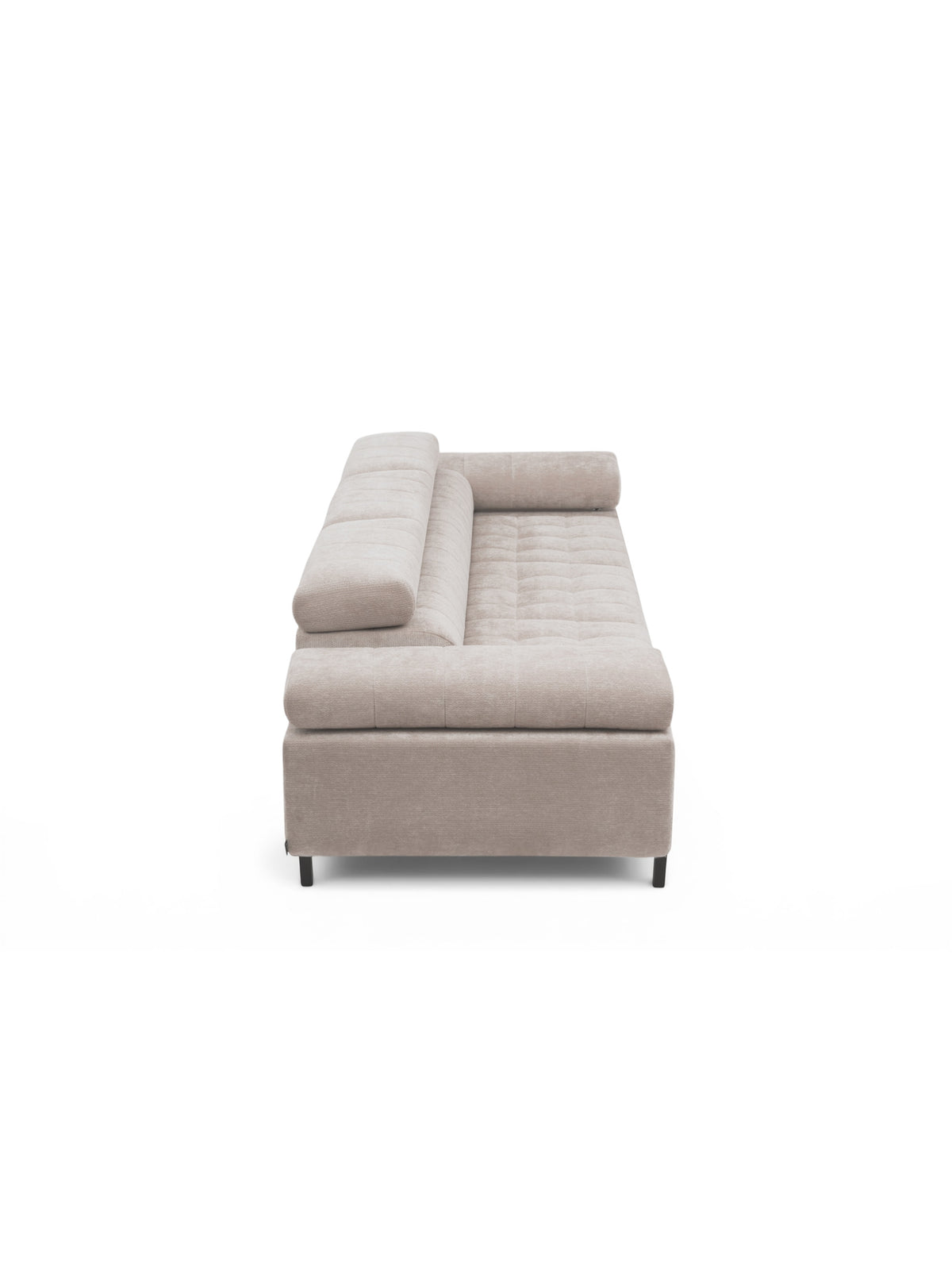 Sofa trzyosobowa Tyrion z funkcją spania widok z boku, jasnoszara, metalowe nóżki