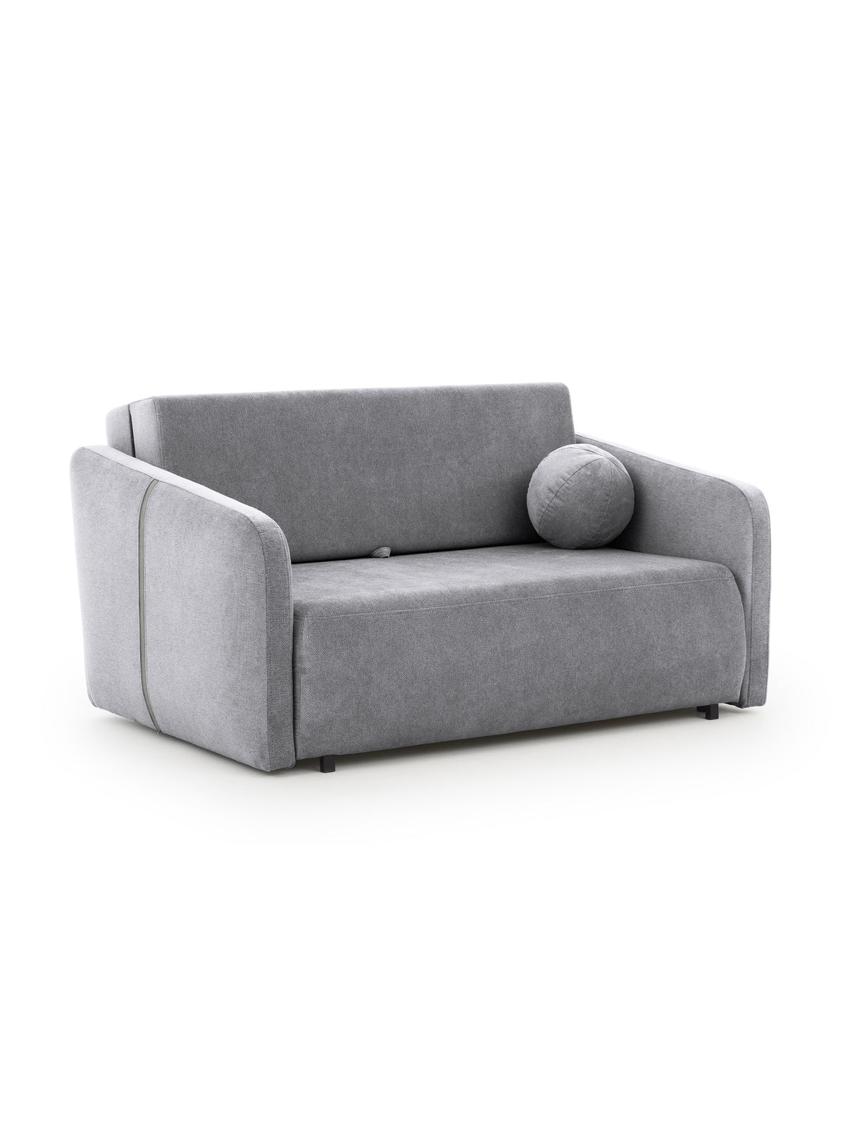 Sofa Zeldia 105 z funkcją spania w szarym hydrofobowym szenilu, widok frontowy z poduszką