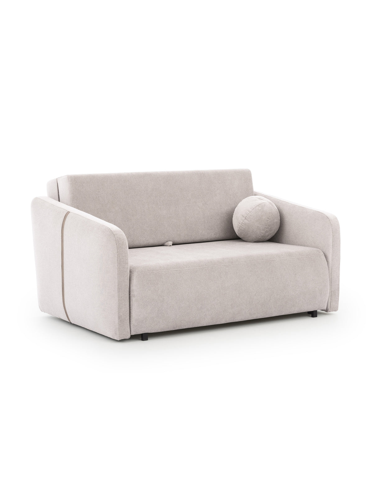 Sofa Zeldia 105 z funkcją spania beżowa z czarnymi nóżkami, widok z przodu