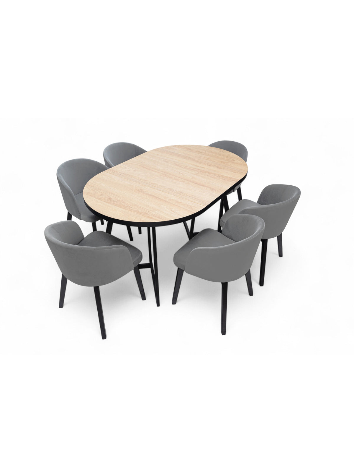 Stół okrągły Cedrus Linear rozkładany 95/150 cm dąb hikora czarny stelaż widok z boku