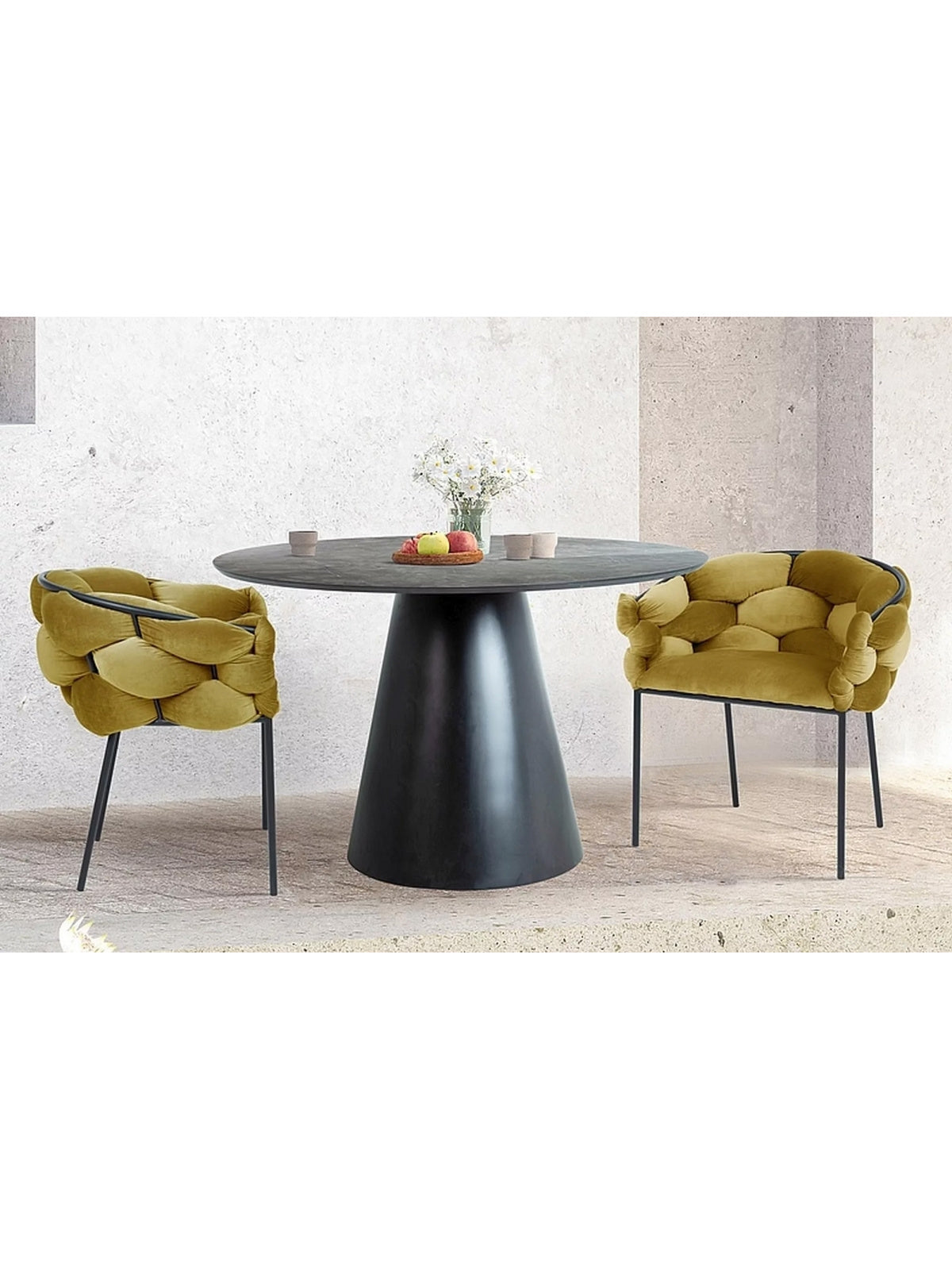 Stół okrągły Lureno 120 cm szary marmur blat czarne nogi nowoczesny design
