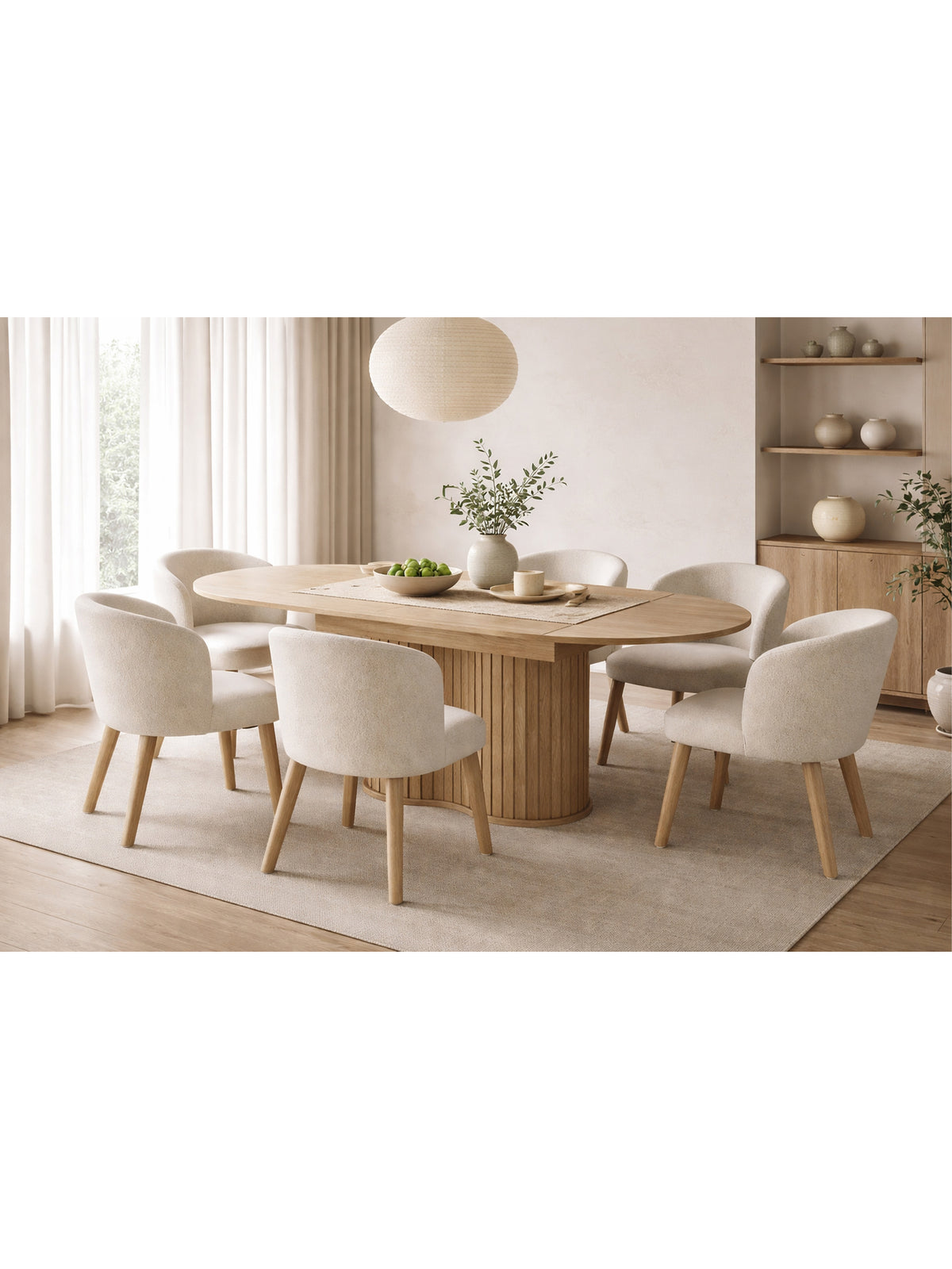Stół rozkładany Luvio 180-220x90 cm w kolorze dąb cremona, blat ryflowany, widok całego stołu