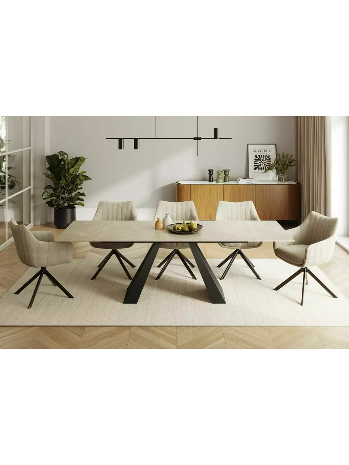 Stół rozkładany Zanivo 160-240x90 cm kremowy blat marmur, czarne metalowe nogi, nowoczesny design