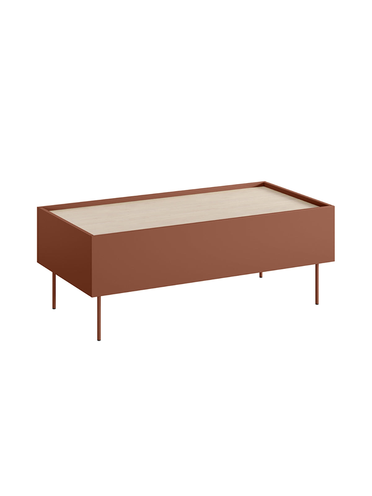 Stolik kawowy Desin 120 cm ceramic red mat z blatem dąb nagano, dwie szuflady