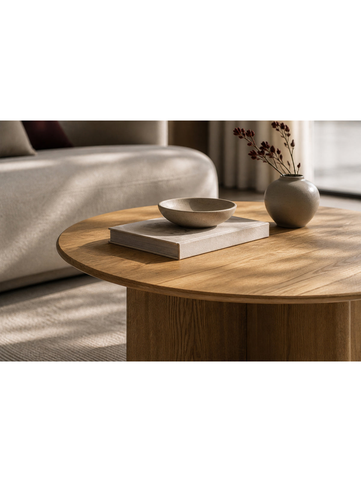 Stolik kawowy Nomis 80 cm okrągły - miel / jesion