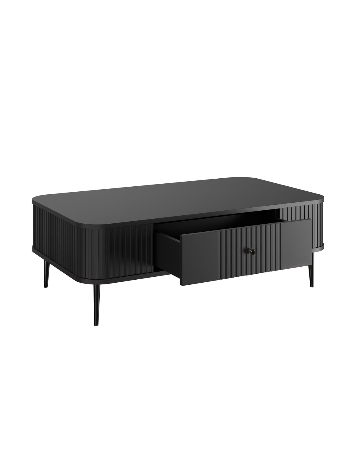 Stolik kawowy Vesper 103x60 cm czarny z szufladą i czarnymi nogami