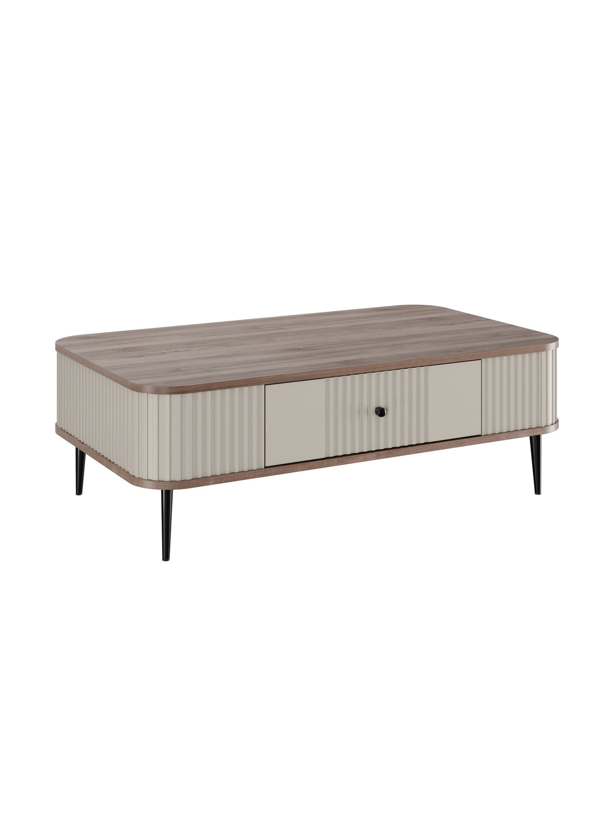 Stolik kawowy Vesper 103x60 cm kaszmir z orzechowym blatem i czarnymi nogami