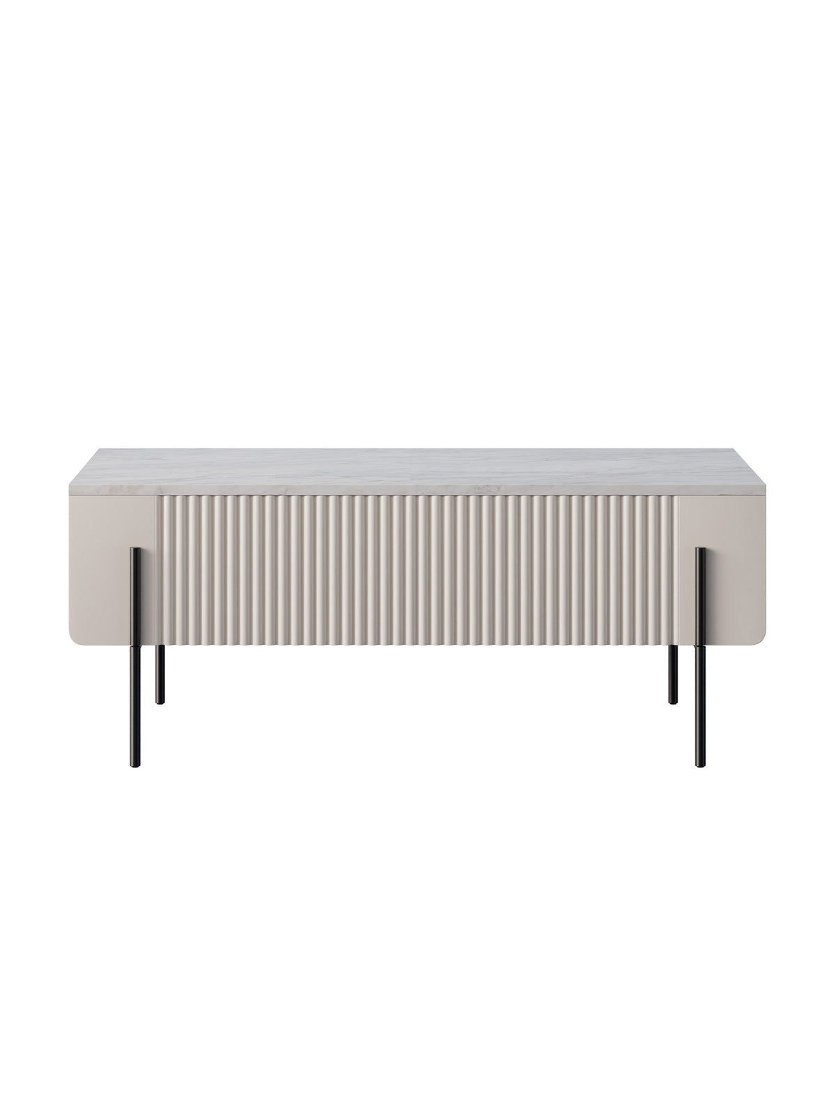 Stolik kawowy Malmi 100 cm kaszmir front ryflowany crema bianca blat czarne nóżki
