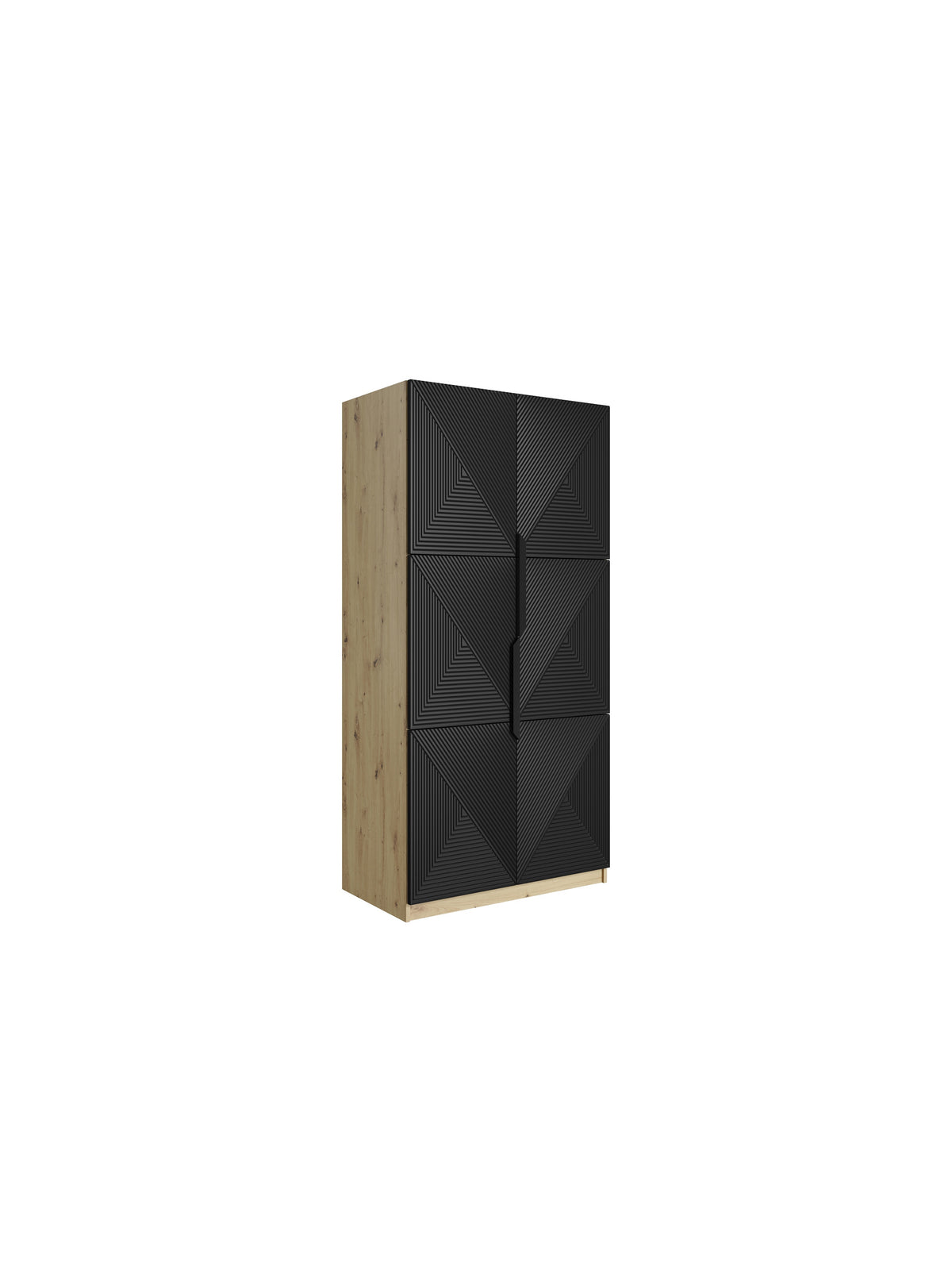 Szafa Asha 100 cm z ryflowanym frontem i metalowymi uchwytami- artisan / czarny mat / czarne uchwyty