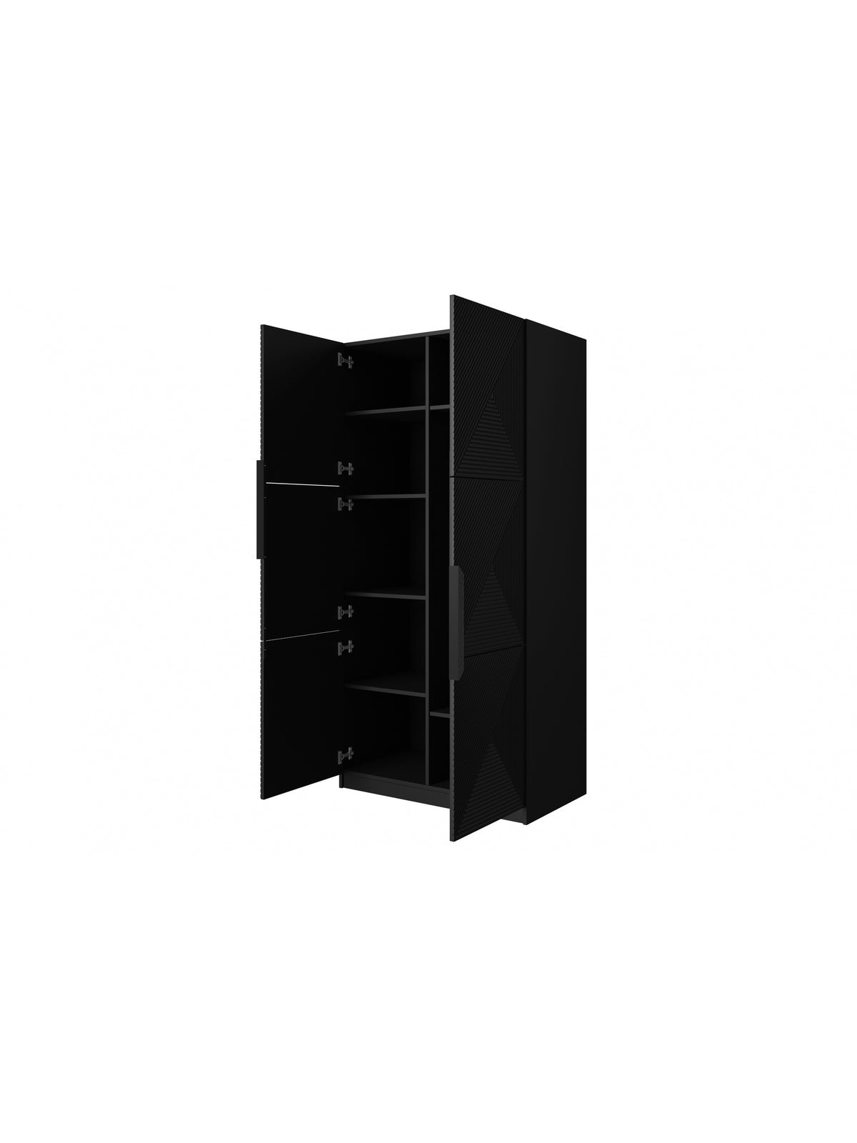 Szafa Asha 100 cm z ryflowanym frontem i metalowymi uchwytami - czarny mat / czarne uchwyty